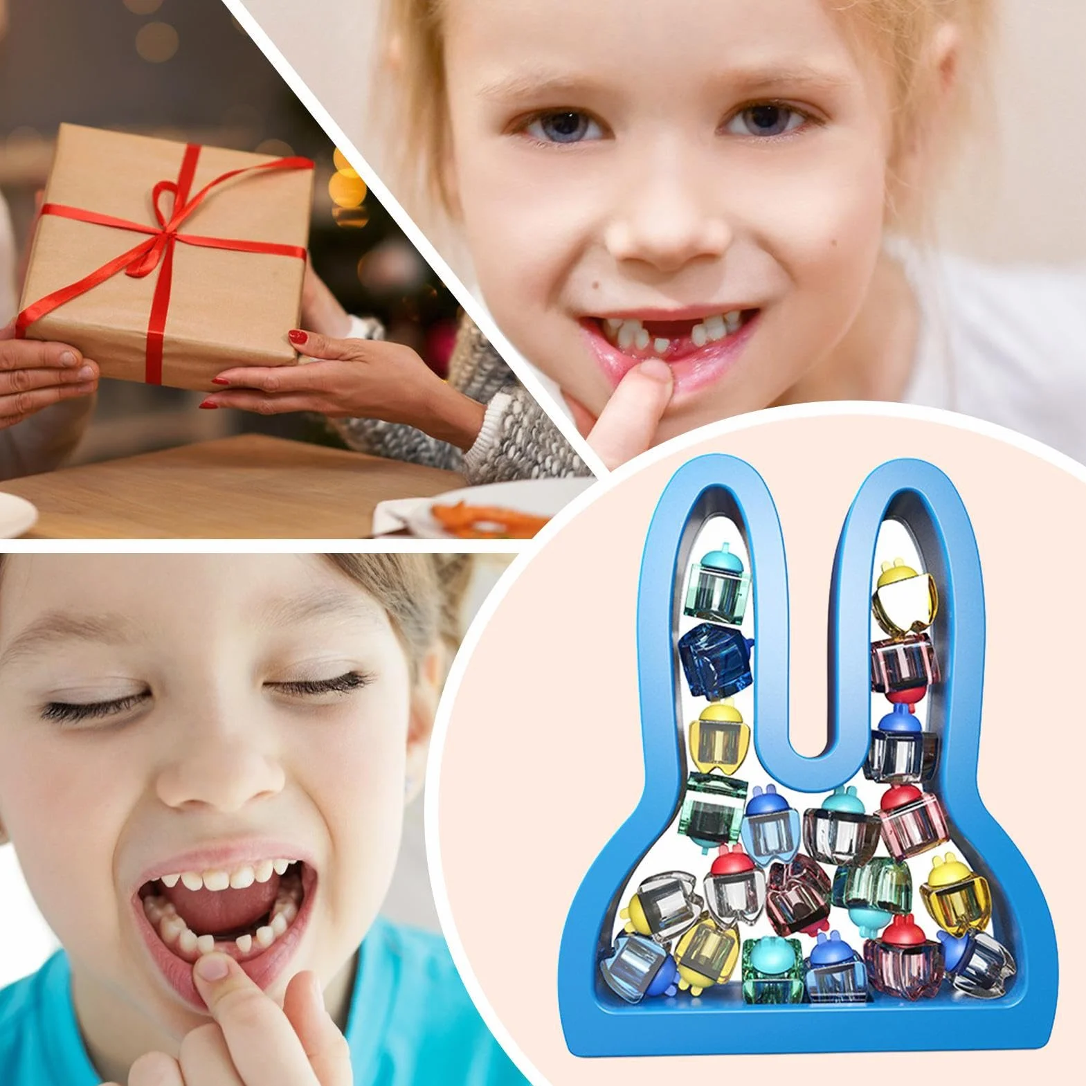 Generisch Tooth Keepsake Box, Baby Teeth Collection, Labels, Bunny Shaped Growth Record Keepsake 5.35x6.46x1.34 cali for Kids, Memory Storage Case Home, School and Birthday