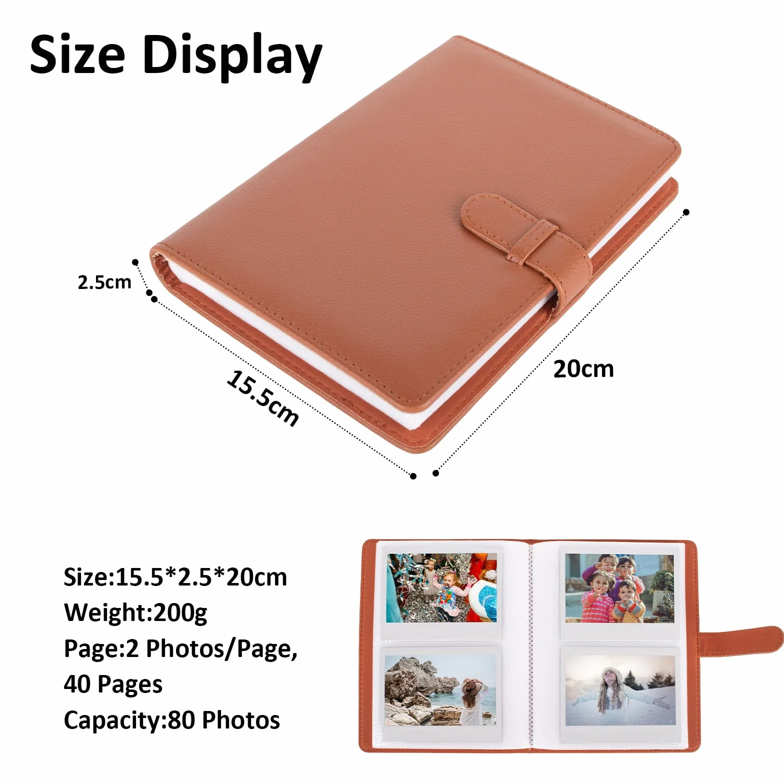 MUZIRI KINOKOO Album fotograficzny z 80 kieszeniami, do aparatu Instax Wide EVO/Wide 400/Wide 300/Wide 210, album ze skóry PU, na filmy 12,7 cm, tekstura liczi, kolekcja pamiątkowa, album pamiątkowy