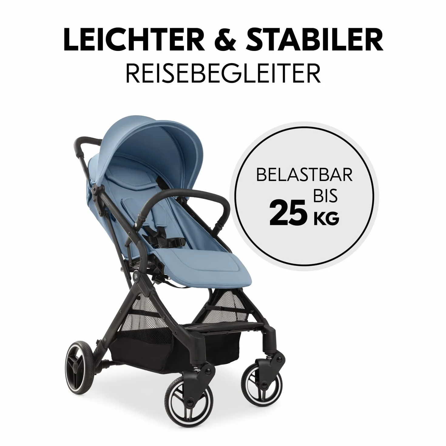 Hauck Wózek podróżny Travel N Care Plus z funkcją leżenia, tylko 7,2 kg, ochrona przed promieniowaniem UV 50+, obciążenie do 25 kg (22 kg dziecka + kosz 3 kg), mały składany (Dusty Blue)