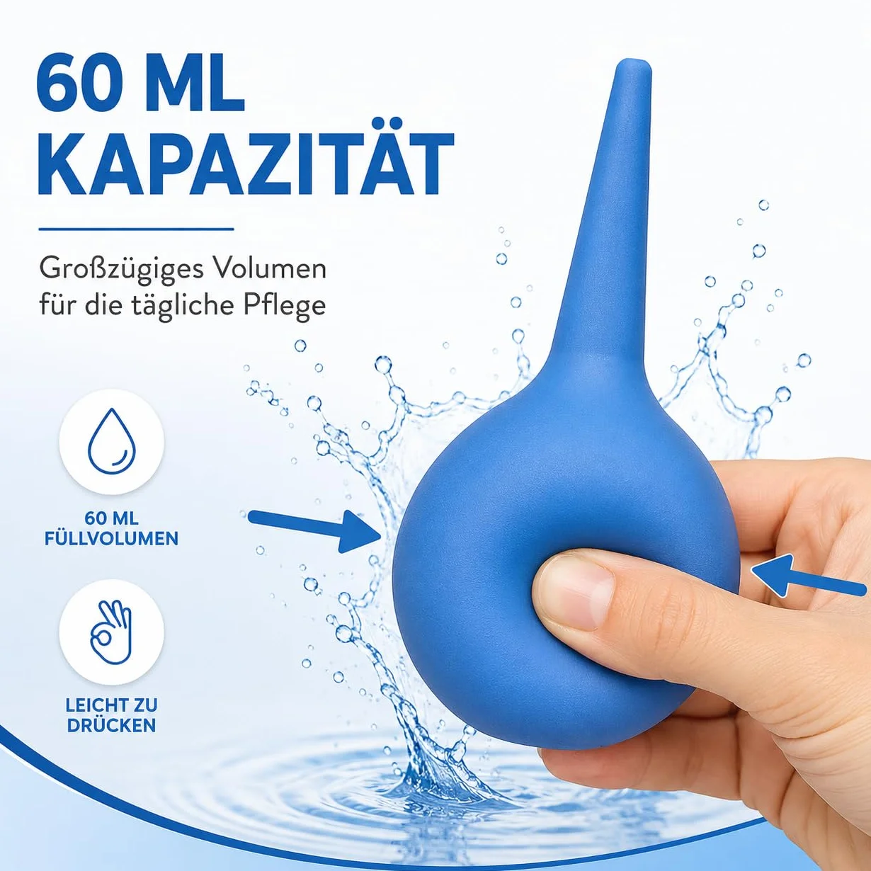 Środek do czyszczenia uszu 60 ml, zestaw do czyszczenia uszu, silikonowy, do usuwania woskowiny, dla niemowląt, dzieci i dorosłych, 2 sztuki (niebieski)