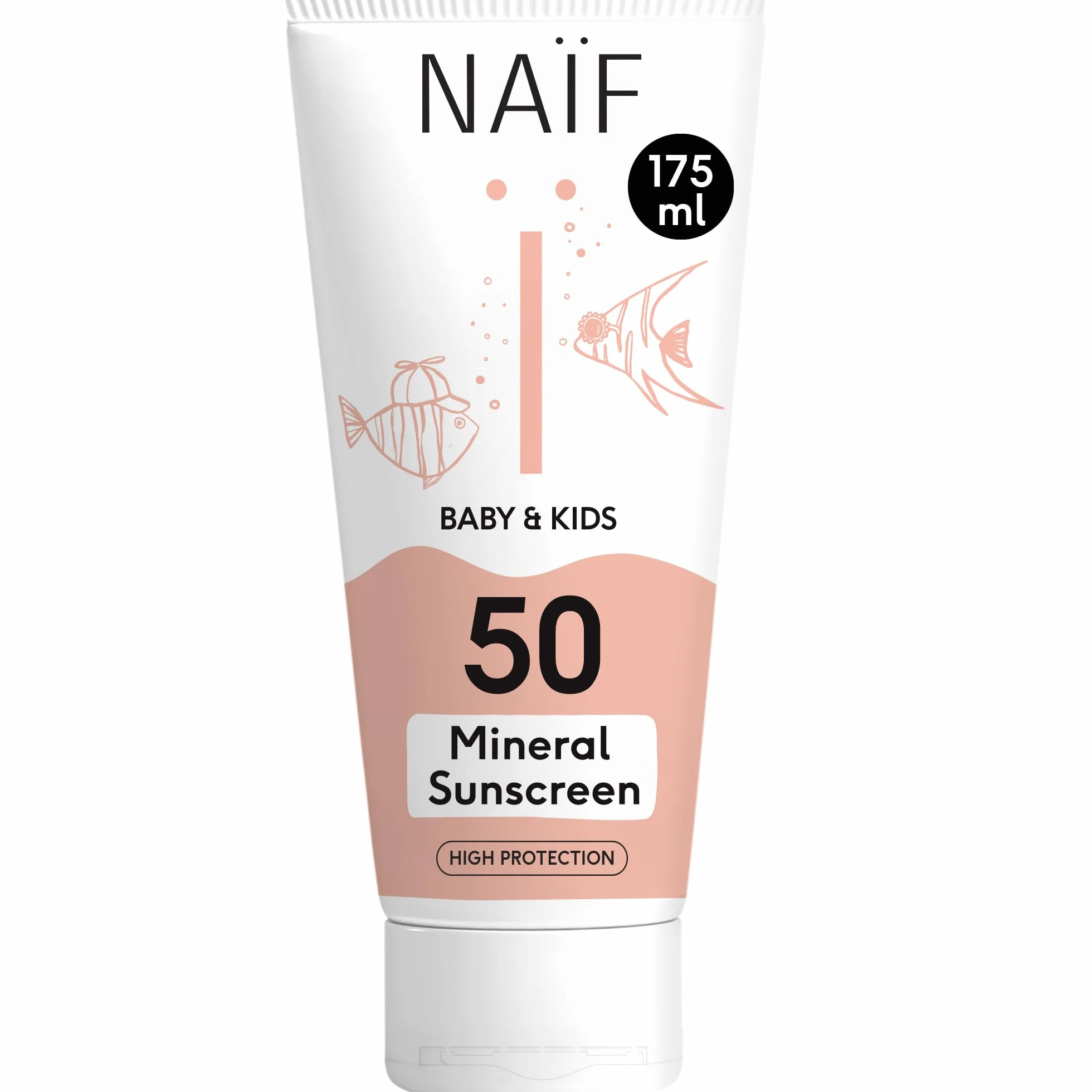 Naiwny - Mineralny krem przeciwsłoneczny - dla niemowląt i dzieci - SPF 50 - Bez oktokrylenu - Ochrona UVA i UVB - Wodoodporny - Testowany dermatologicznie - 100 ml