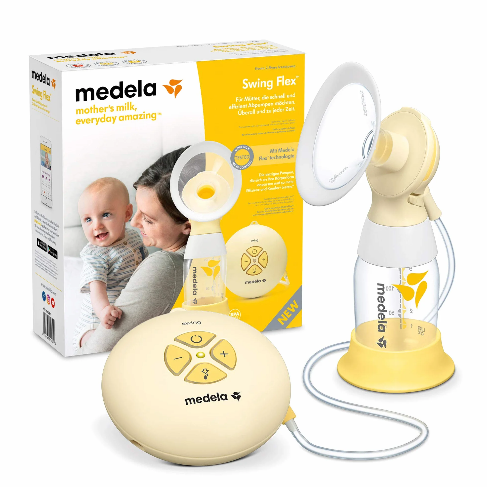 Medela Swing Flex Laktator elektryczny pojedynczy laktator, kompaktowa i przenośna konstrukcja, z wkładkami PersonalFit Flex i technologią 2-fazową Expression