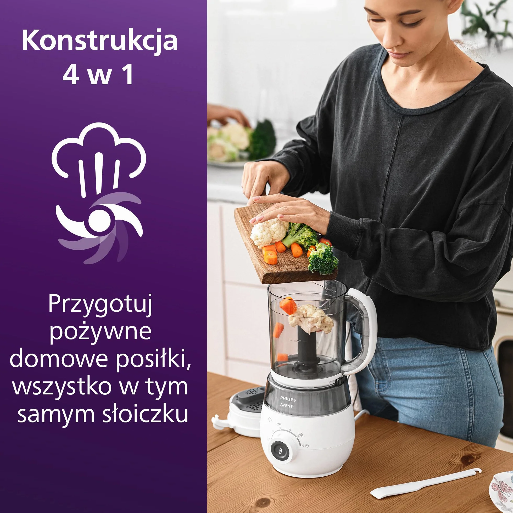 Philips Avent Blender Parowar, gotowanie, miksowanie, podgrzewanie i rozmrażanie 4w1, model SCF883/01