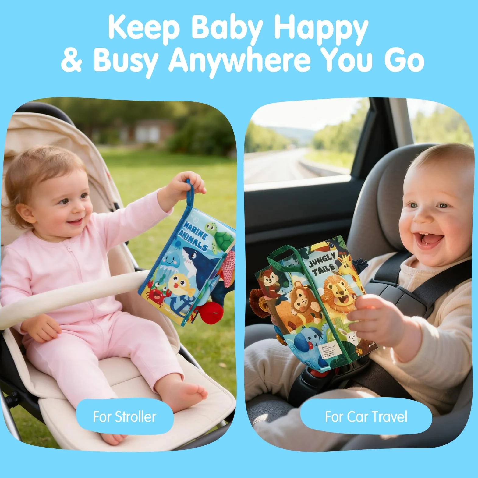 hahaland 2 Pcs Baby Books Toys 0-6 Months Touch Feel Activity Soft Book with Squeaker, Crinkle Paper Baby Essentials for Newborn Sensory Toys 0 3 6 12 Months 1 Year olds Baby Boy Girls Gifts