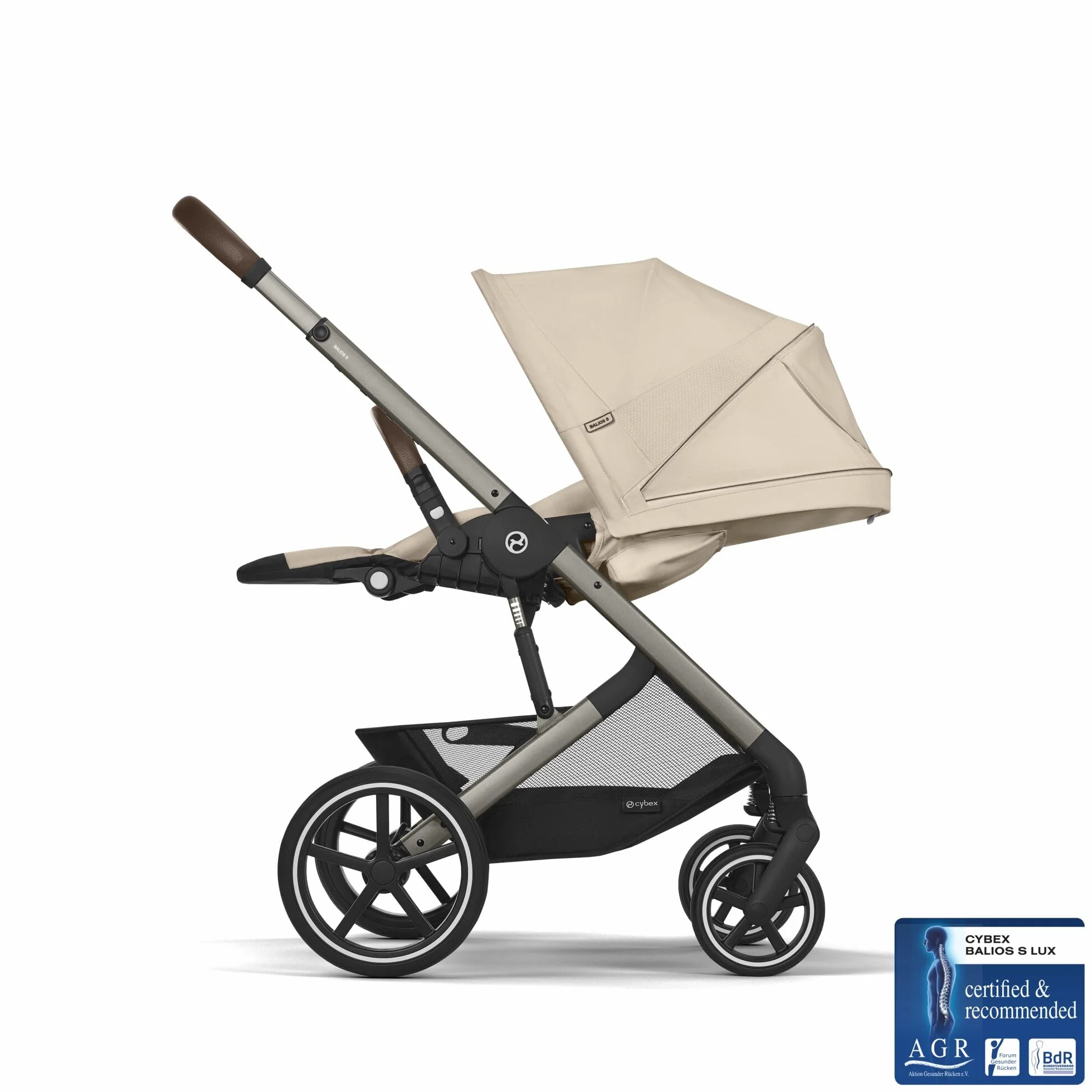 CYBEX Gold Wózek Dziecięcy Balios S Lux, Ergonomiczna Pozycja Leżenia, System Pasów Obsługiwany Jedną Ręką, Od Urodzenia Do 22 Kg (Ok. 4 Lata), Almond Beige
