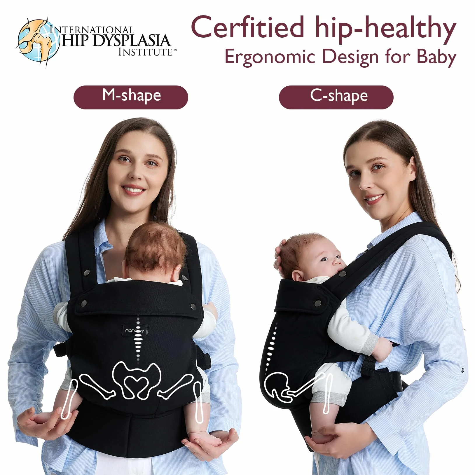 Chusta Momcozy - ergonomiczna, wygodna i lekka, dla dzieci w wieku od 3 do 20 kg (3-24 miesiące), łatwa do noszenia, idealna dla rodziców bez użycia rąk, czarna