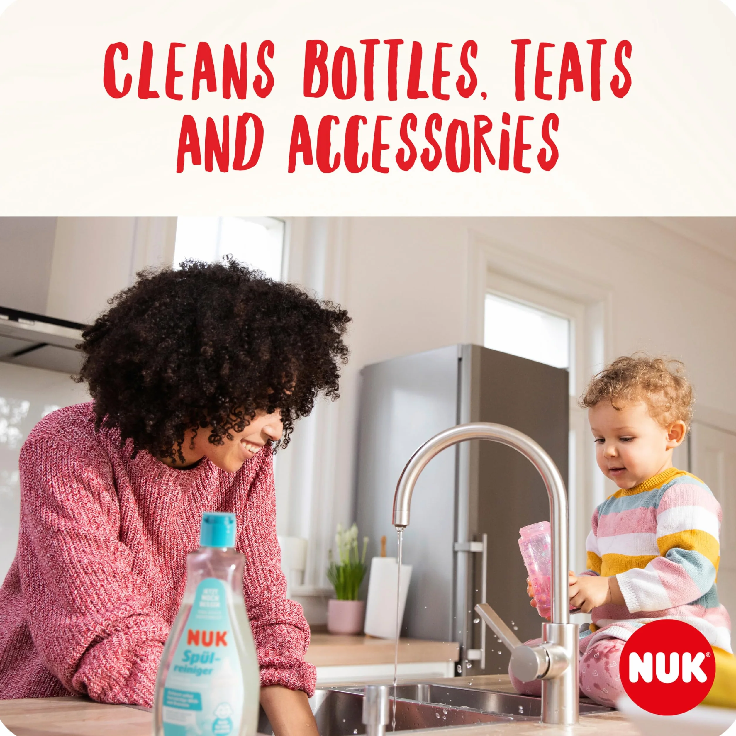 NUK Środek do mycia naczyń do butelek dla niemowląt | 500 ml | idealny do czyszczenia butelek dla niemowląt, nuklem i akcesoriów | środek czyszczący bez substancji zapachowych | neutralne pH | butelka