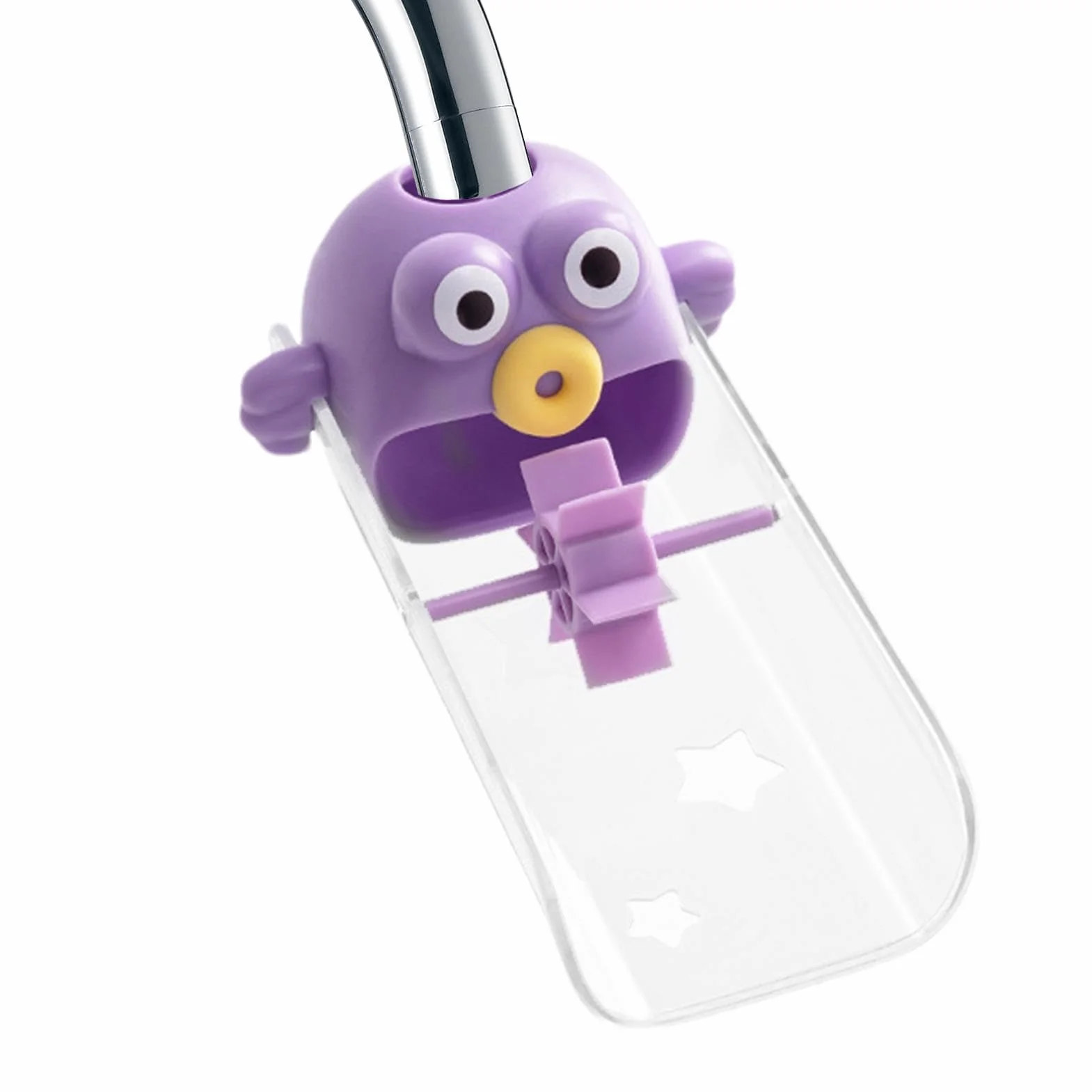 Cartoon Faucet Extension, Toddler Bath Tub Extender, 3.07x2.44x5.7 Inches Purple Orange Secure Compact Portable Tap Adapter, Decorative Sturdy Design Bathroom and Kitchen Use