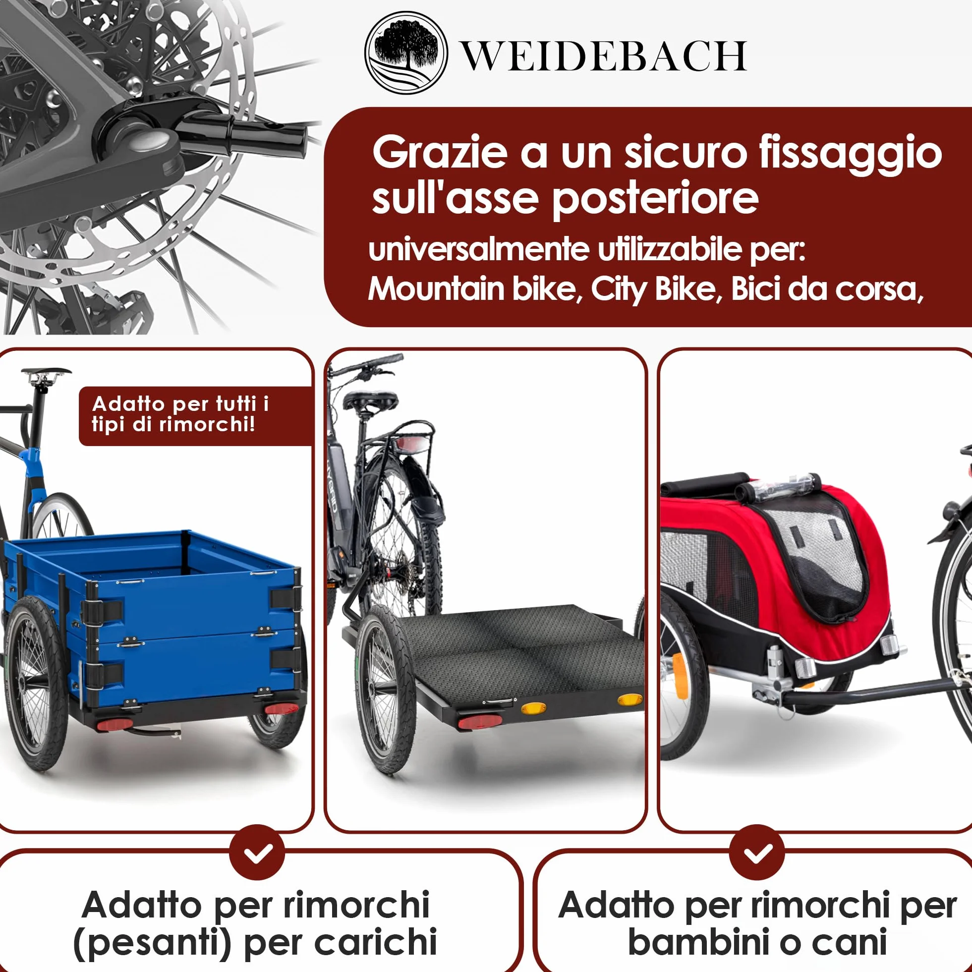 WEIDEBACH® Stabilne sprzęgło do przyczepki rowerowej z trzpieniem zabezpieczającym, czarna, wysoka stabilność jazdy, hak holowniczy do każdego standardowego wózka dziecięcego, hak holowniczy rower