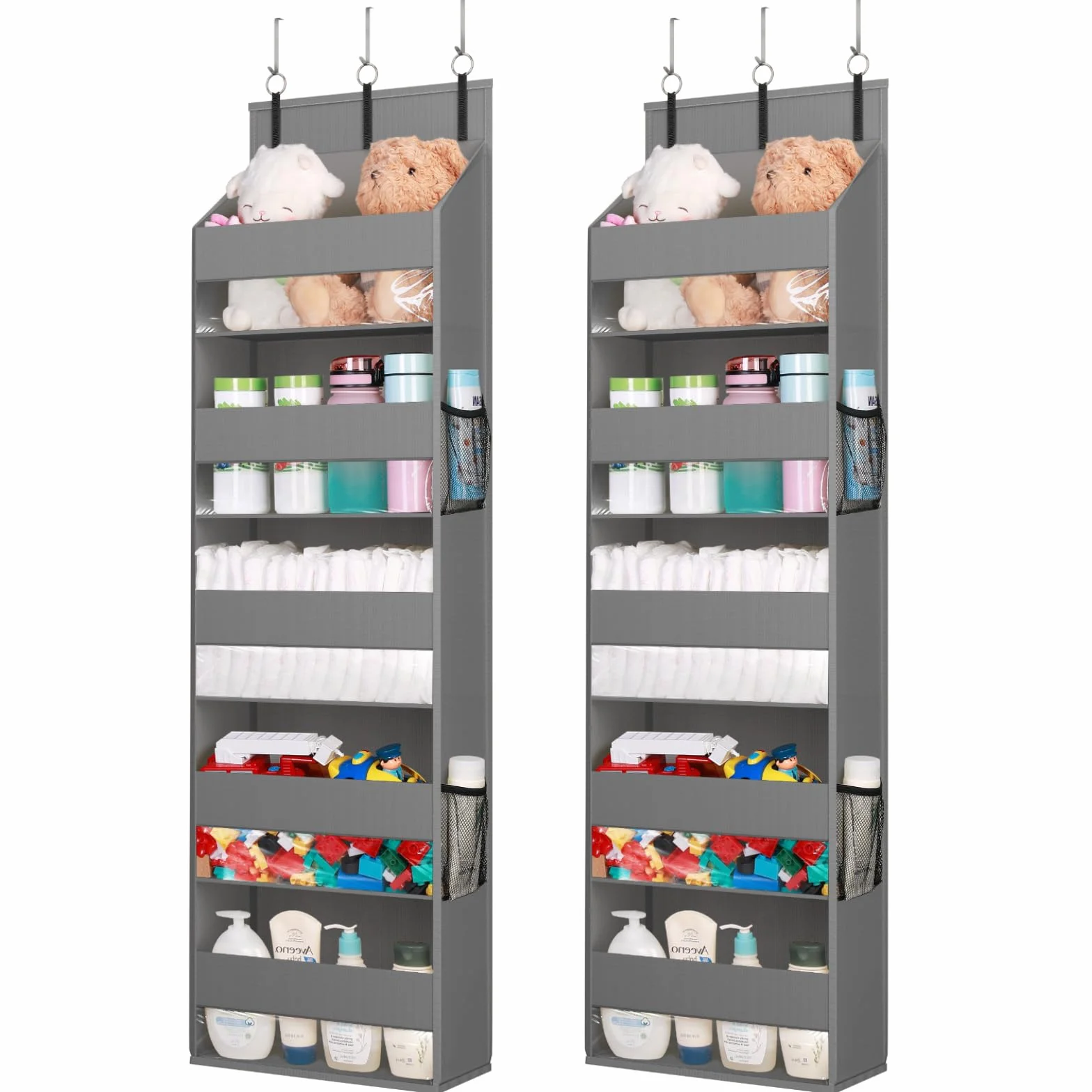 Lifewit 5-półkowy organizator nad drzwiami, przechowywanie wiszące z 4 kieszeniami bocznymi z siatką, anty-wywracanie, obciążenie 18 kg, do spiżarni/przedszkola/sypialni/dormitorium, 2 opakowania