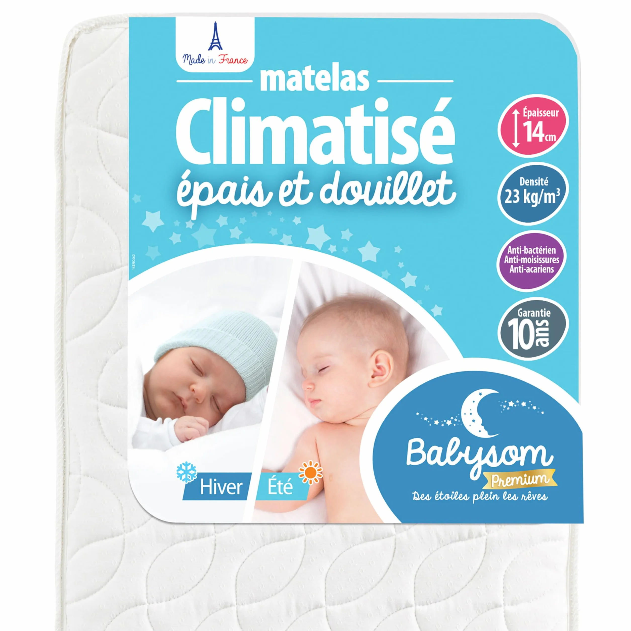 Babysom - Materac niemowlęcy | materac dziecięcy na lato/zimę – 70 x 140 cm – oddychający – przepuszczająca powietrze zimna pianka – wysokość 14 cm