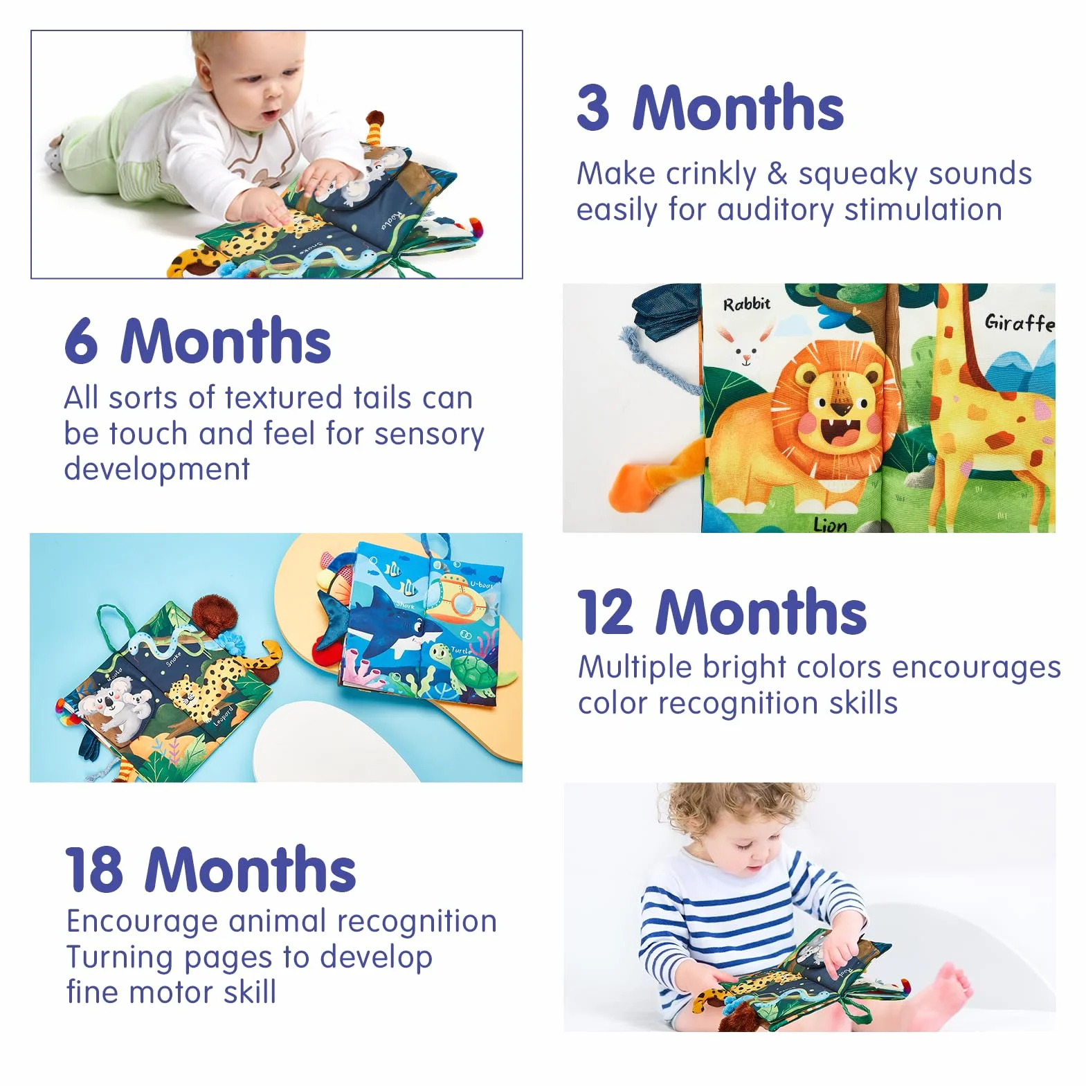 hahaland 2 Pcs Baby Books Toys 0-6 Months Touch Feel Activity Soft Book with Squeaker, Crinkle Paper Baby Essentials for Newborn Sensory Toys 0 3 6 12 Months 1 Year olds Baby Boy Girls Gifts