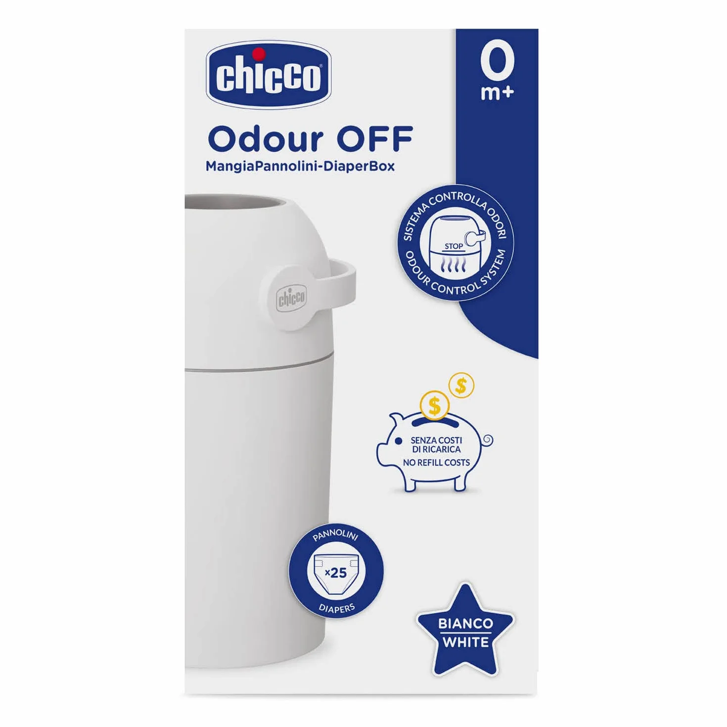 Chicco 9481000000 Pojemnik na Pieluchy, Srebro, 26 x 24.5 x 48.5 cm