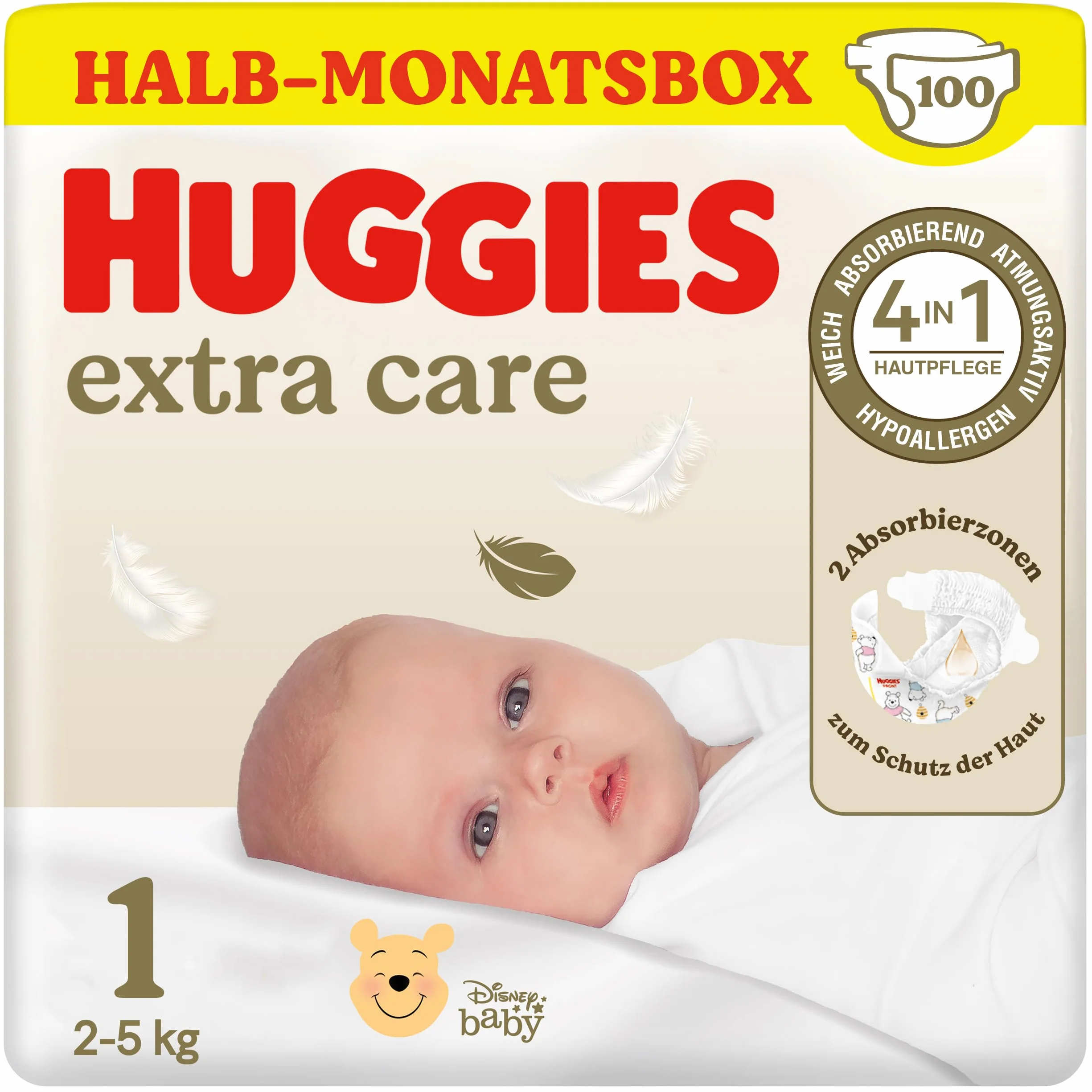 Huggies Pieluchy dla noworodków, rozmiar 1, 100 pieluszek (2 x 50), pudełko półmiesięczne