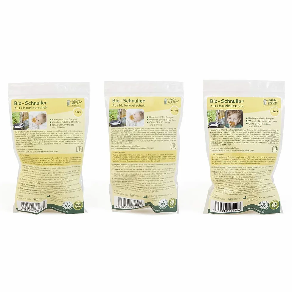 GRÜNSPECHT Bio-smoczek z naturalnego kauczuku, bez BPA, bez barwników, przyssawka dostosowana do szczęki, miękki daszek, rozmiar 1: 0-6 miesięcy (670-V1), brązowy