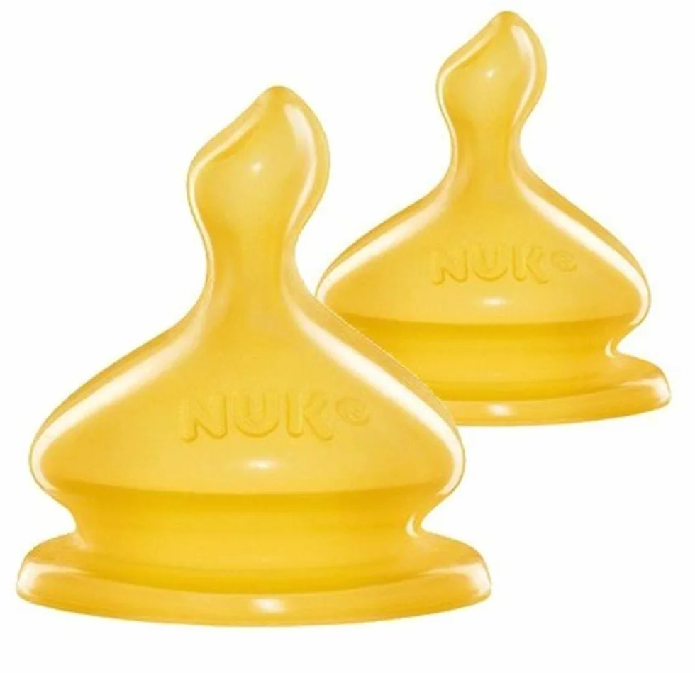NUK First Choice+ Baby Bottle Teat, 6-18 Months, Latex with Large Feed Hole, Anti-Colic, 2 Count