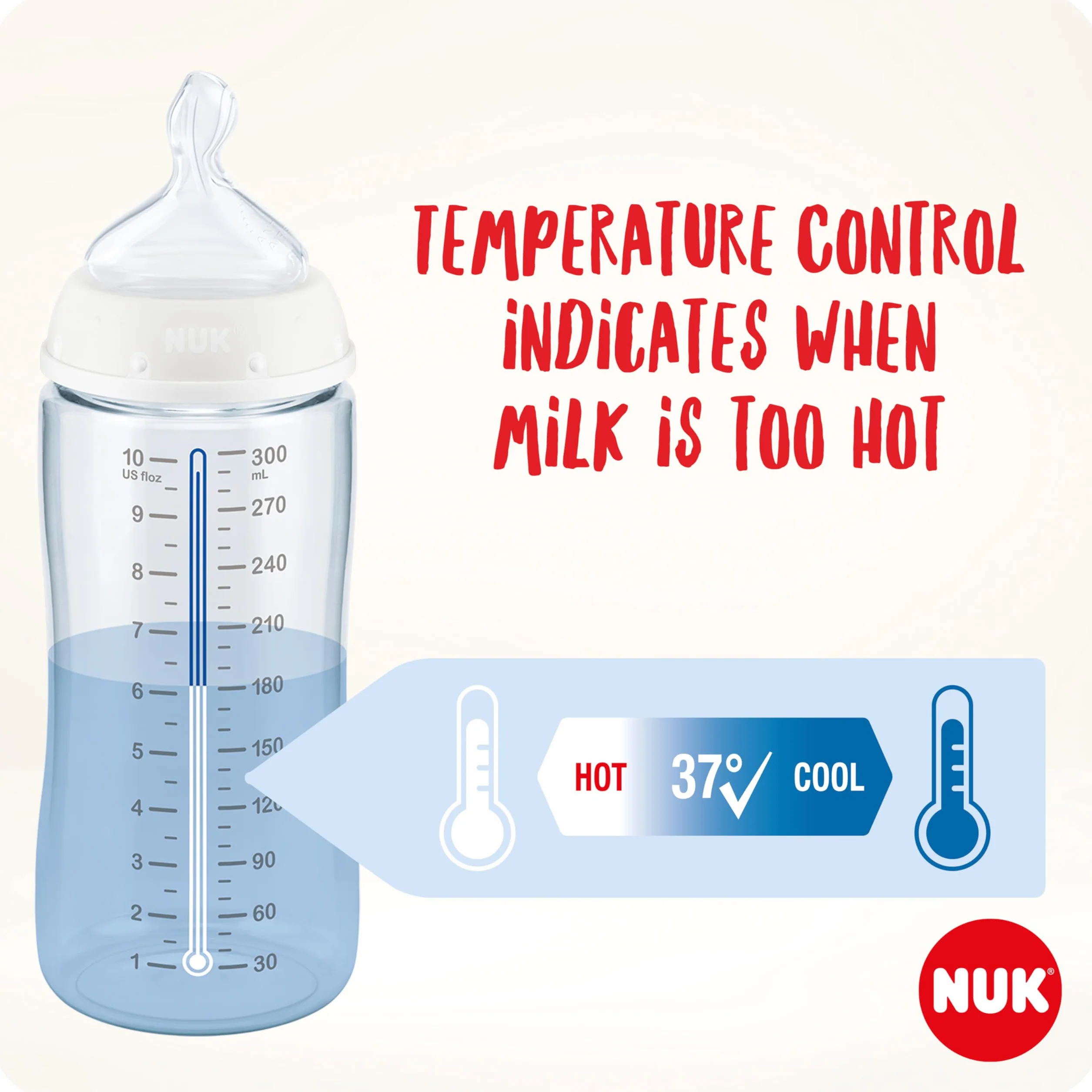 Zestaw butelek dla niemowląt NUK Perfect Start First Choice+ | 0-6 miesięcy | 4 butelki z kontrolą temperatury, smoczek, szczoteczka do butelek i akcesoria | Nie zawiera BPA | Szary i biały | 10 sztuk