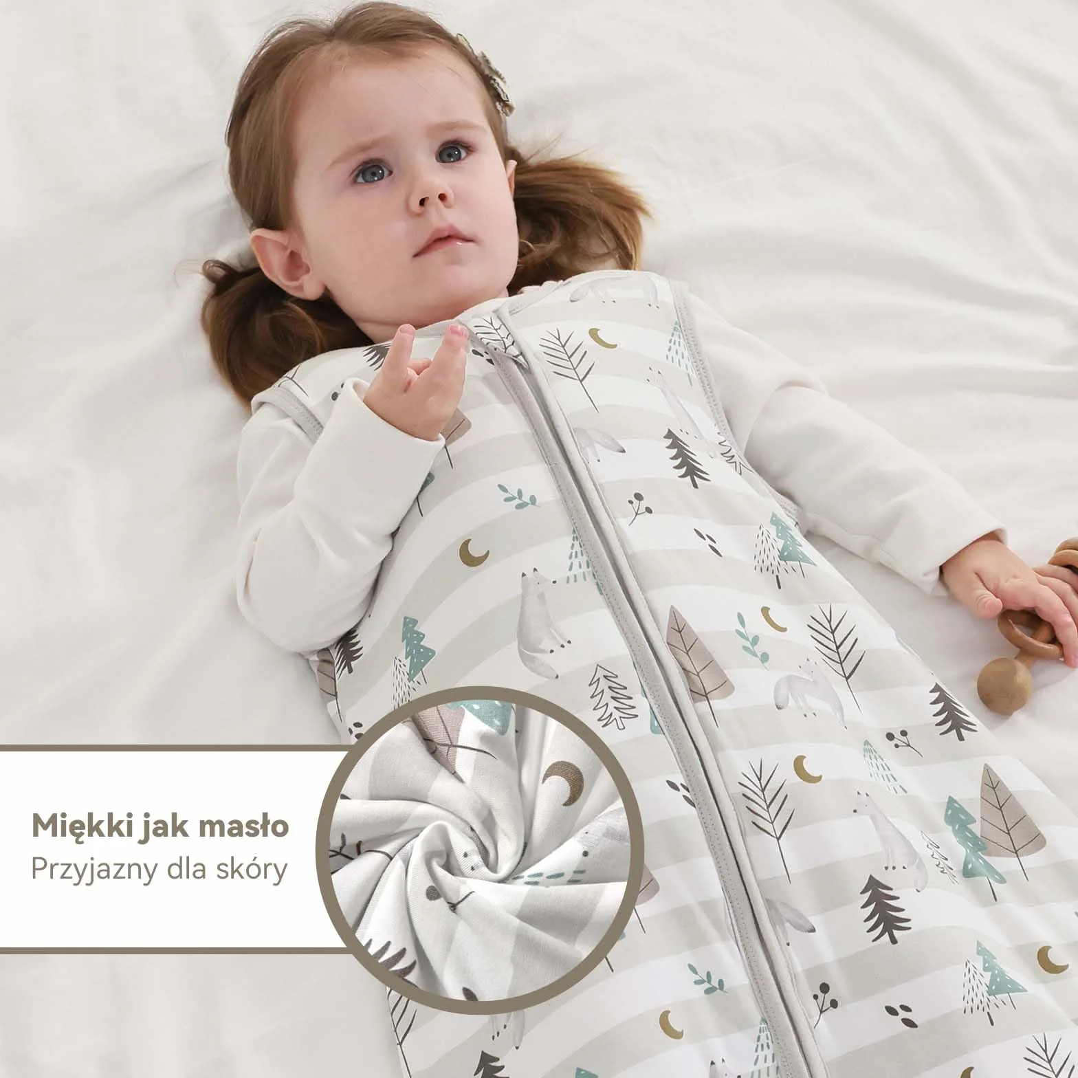 Śpiworek Dziecięcy z Nóżkami 1,0 Tog, 2 Sztuki, Supermiękki Wiskoza z Bambusa, bez Rękawów, dla Chłopców lub Dziewcząt, Wiosna, Lato, Jesień, Szary, Rozmiar S
