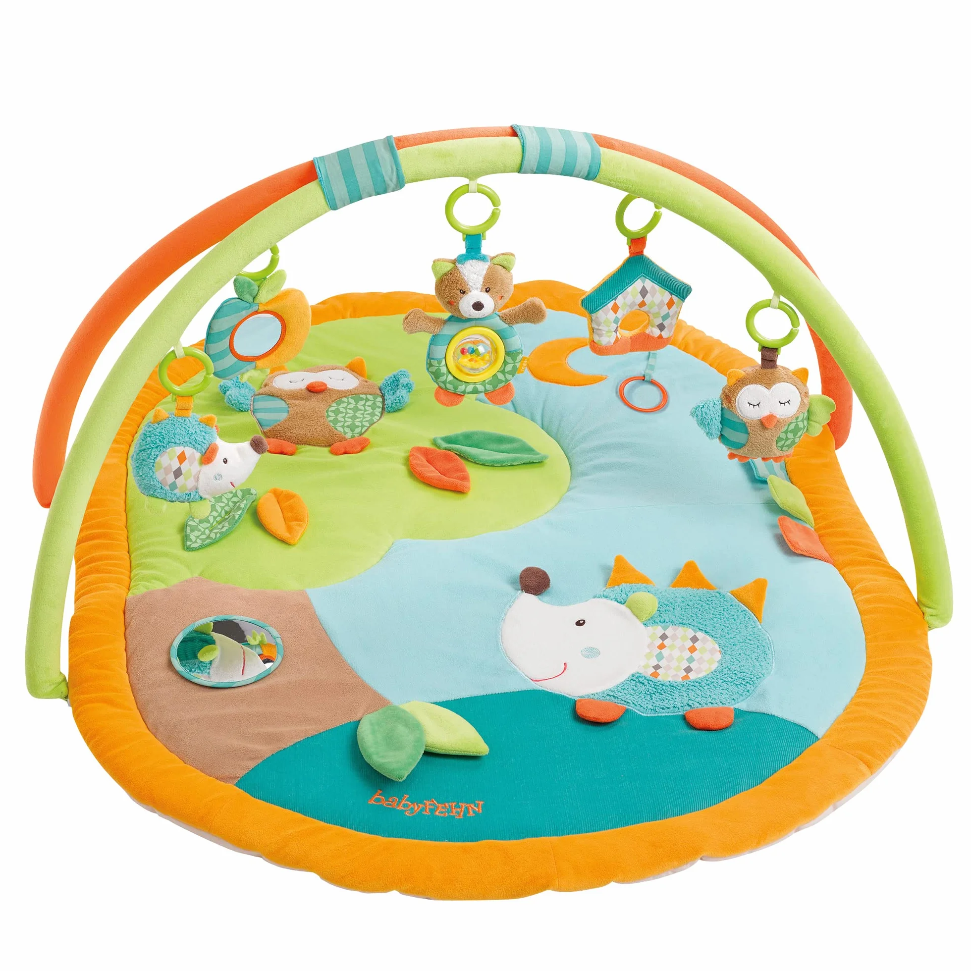 Fehn Sleeping Forest 3D Activity Blanket Play Arch - Baby Crawling Mat z 5 wymiennymi zabawkami do uchwytu - Mata do zabawy dla niemowląt i dzieci od 0+ miesięcy - Crawling Mat jako prezent urodzenia