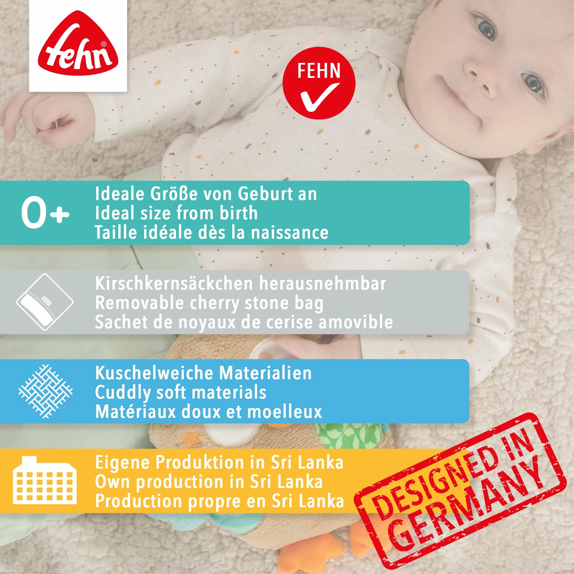 Fehn Kirschkernkissen Baby Teddy - Wärmekissen und Kältekissen für Babys ab 0+ Monaten - Körnerkissen für Backofen