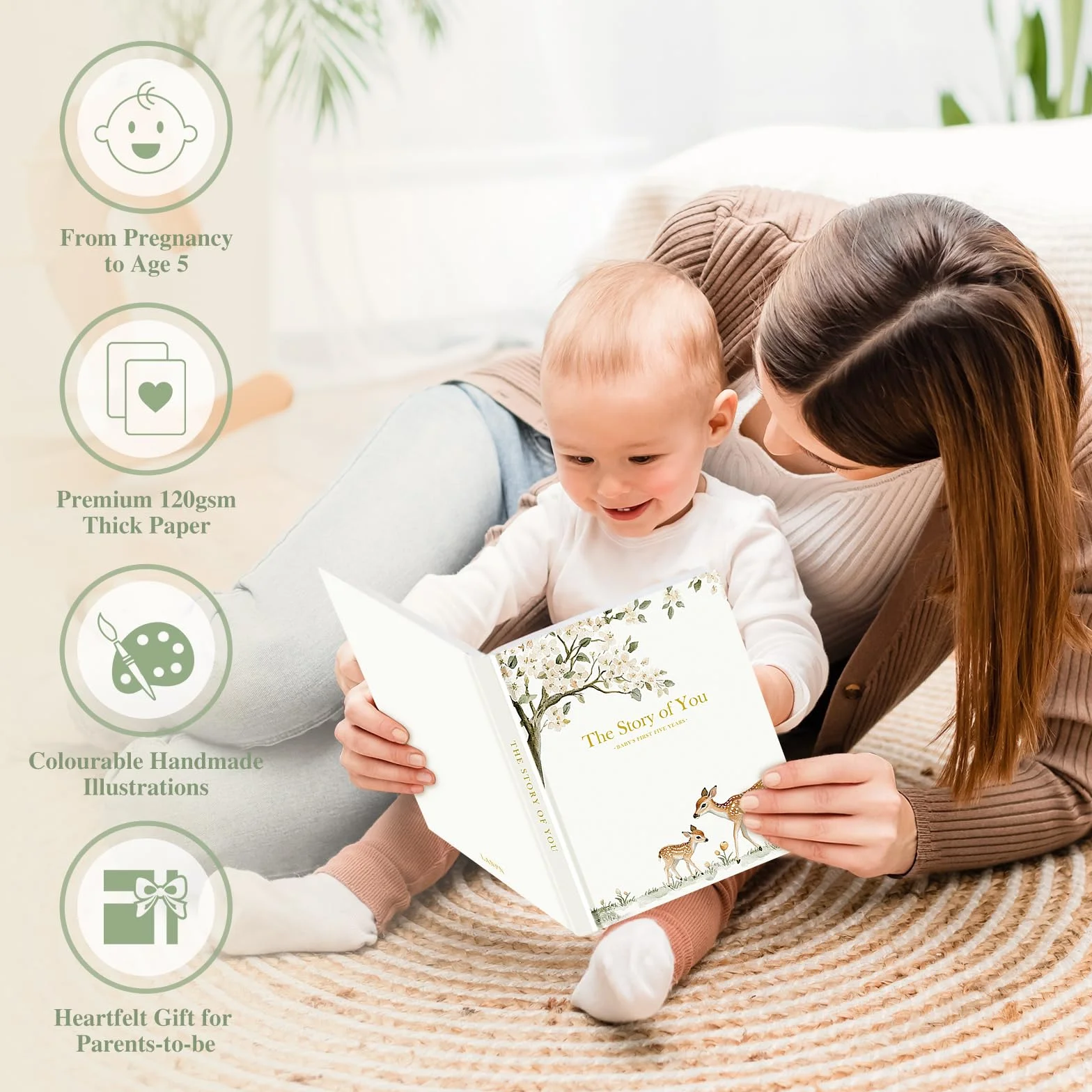 Lanpn Książka Urodzenia Dziewczynka Chłopiec - The Story of You, Album fotograficzny dla niemowląt od pierwszego roku do 5 lat, dziennik urodzenia Baby Book do wklejania zdjęć, pisanie prezent, 154