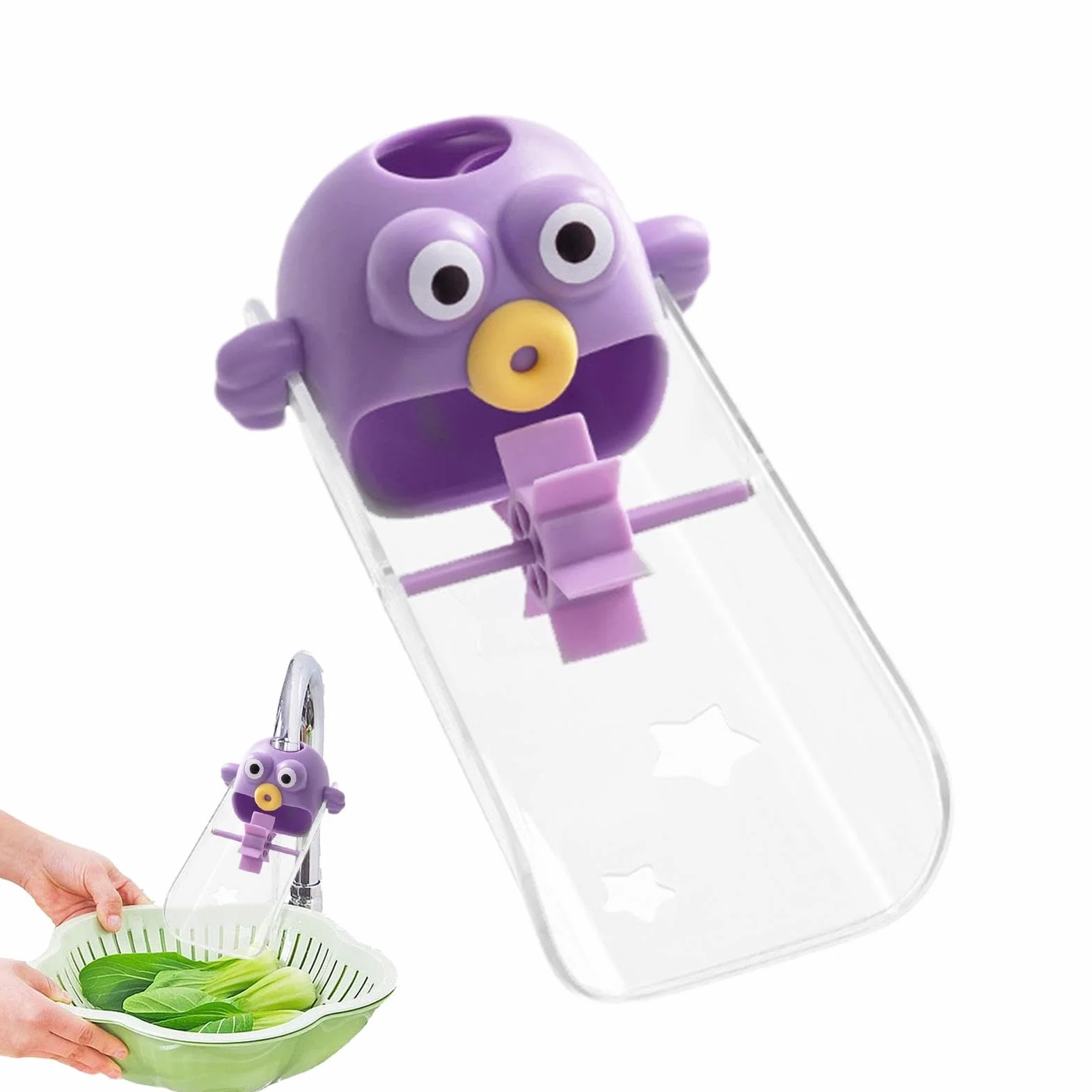 Cartoon Faucet Extension, Toddler Bath Tub Extender, 3.07x2.44x5.7 Inches Purple Orange Secure Compact Portable Tap Adapter, Decorative Sturdy Design Bathroom and Kitchen Use