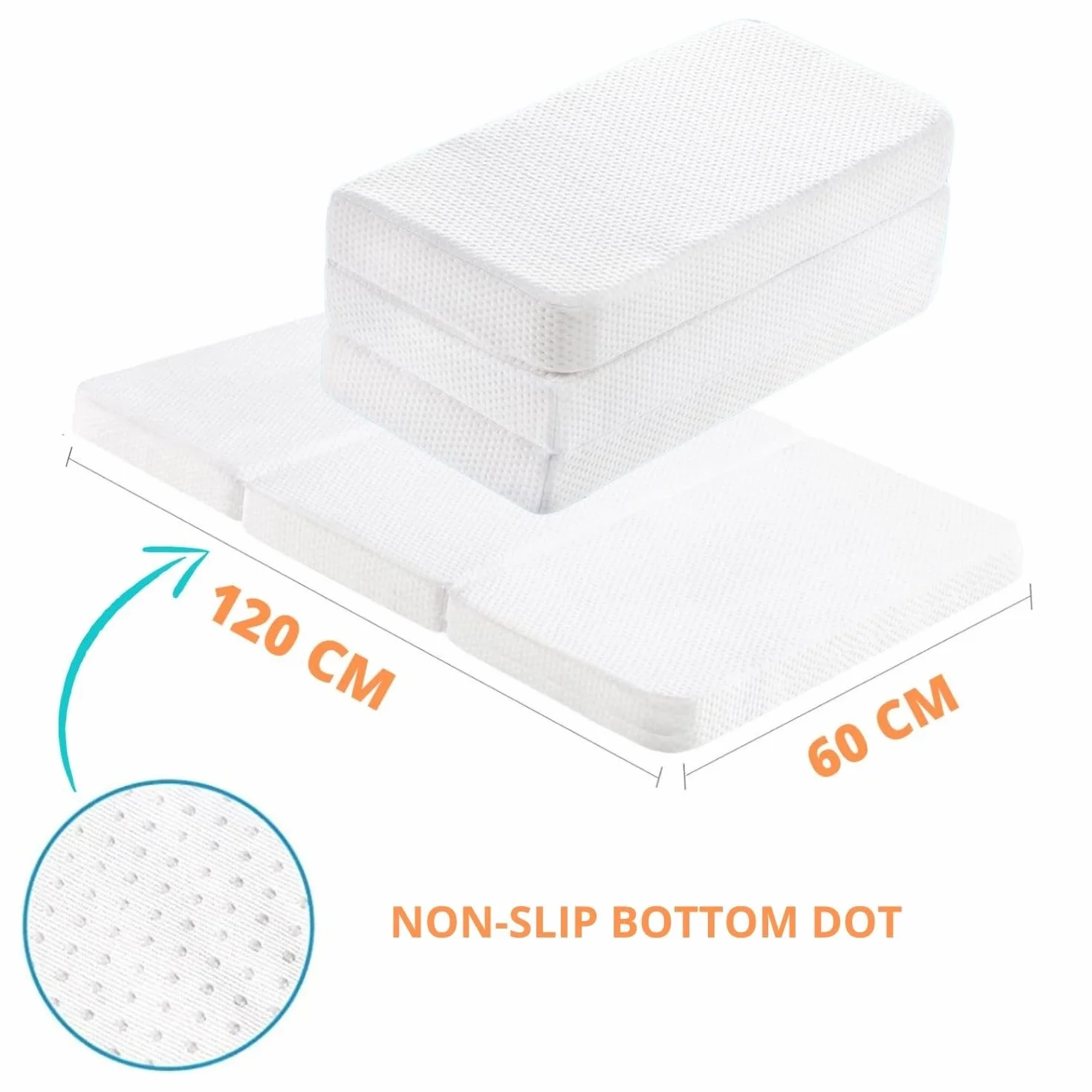 MAX Mattress Materac łóżeczkowy podróżny 120 x 60 cm dla maksymalnego komfortu - składany materac wiskoelastyczny przenośny dwustronny - mata podłogowa dla niemowląt - pikowana mata dla
