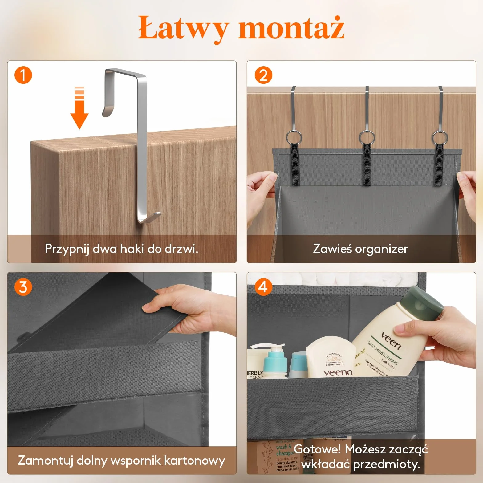Lifewit 5-półkowy organizator nad drzwiami, przechowywanie wiszące z 4 kieszeniami bocznymi z siatką, anty-wywracanie, obciążenie 18 kg, do spiżarni/przedszkola/sypialni/dormitorium, 2 opakowania