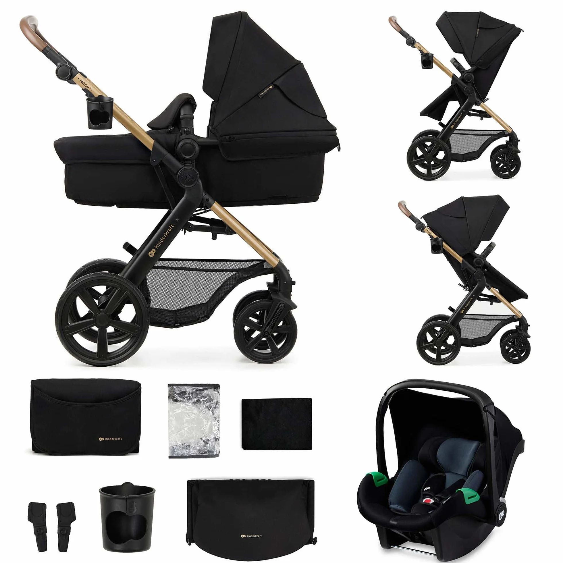 Kinderkraft MOOV 2 3 w 1 fotelik samochodowy, Mink PRO I-Size, system podróżny, wózek dziecięcy, krzesło spacerowe, składane, dla noworodka, od urodzenia do 3 lat, Czarny