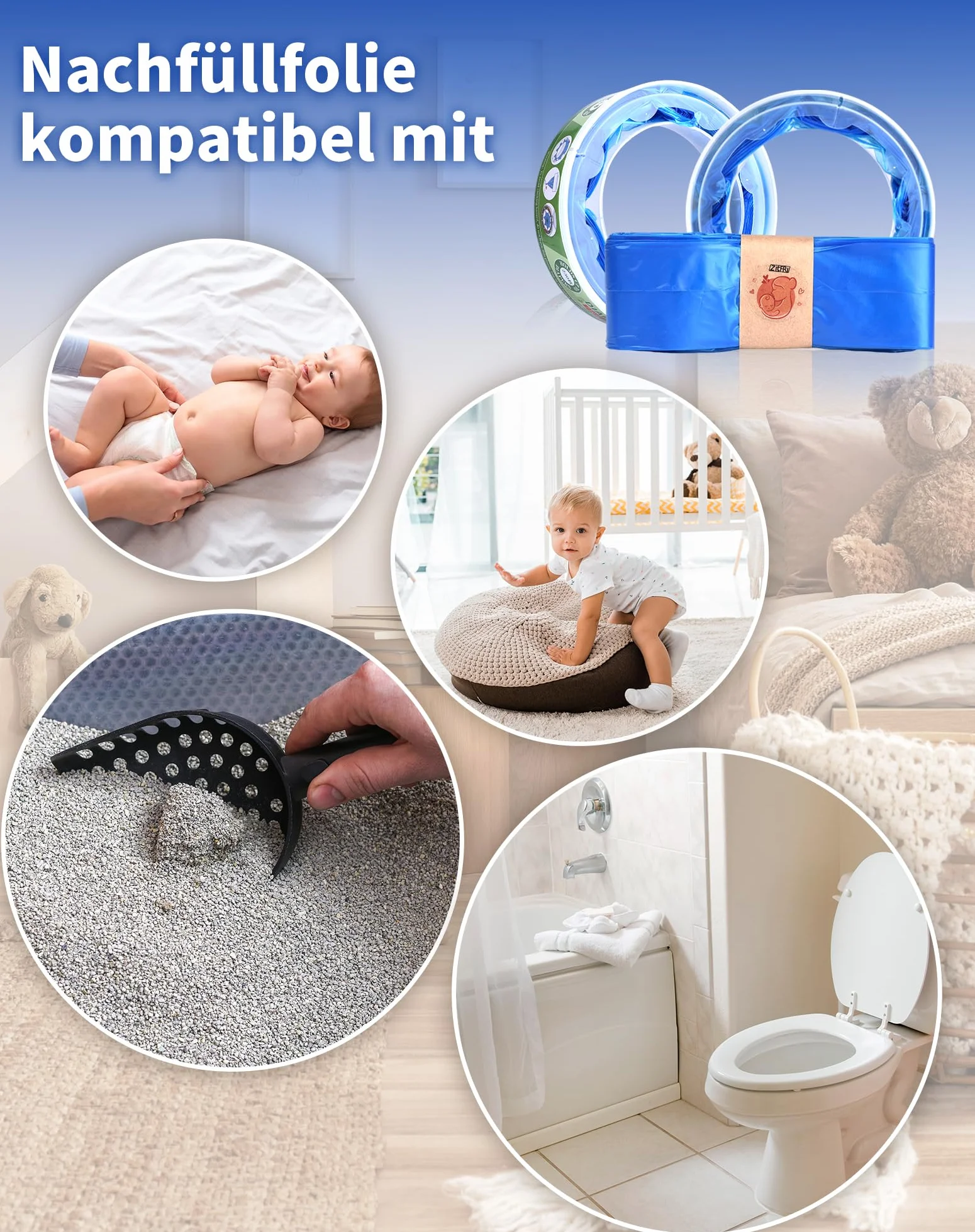 Wiadro na pieluchy, 12 sztuk, folia uzupełniająca do wiaderka na pieluchy, kaseta uzupełniająca, kuweta dla kota, pojemnik na pieluchy, bezzapachowe, worki do uzupełniania, kompatybilne ze wszystkimi