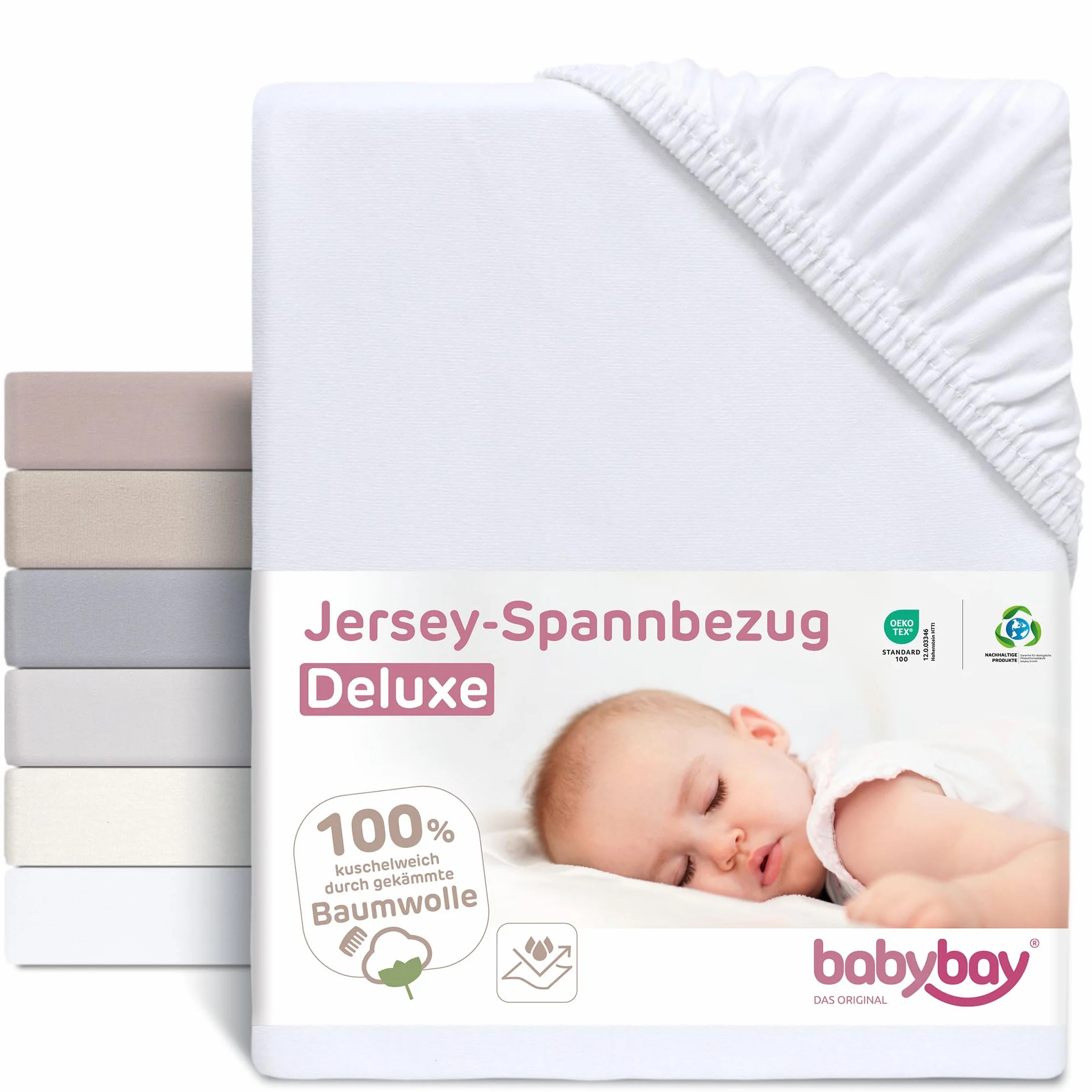 babybay Jersey prześcieradło z gumką Deluxe z membraną pasuje do modelu oryginalnego, białe, 81 x 42 cm (pojedyncze opakowanie)