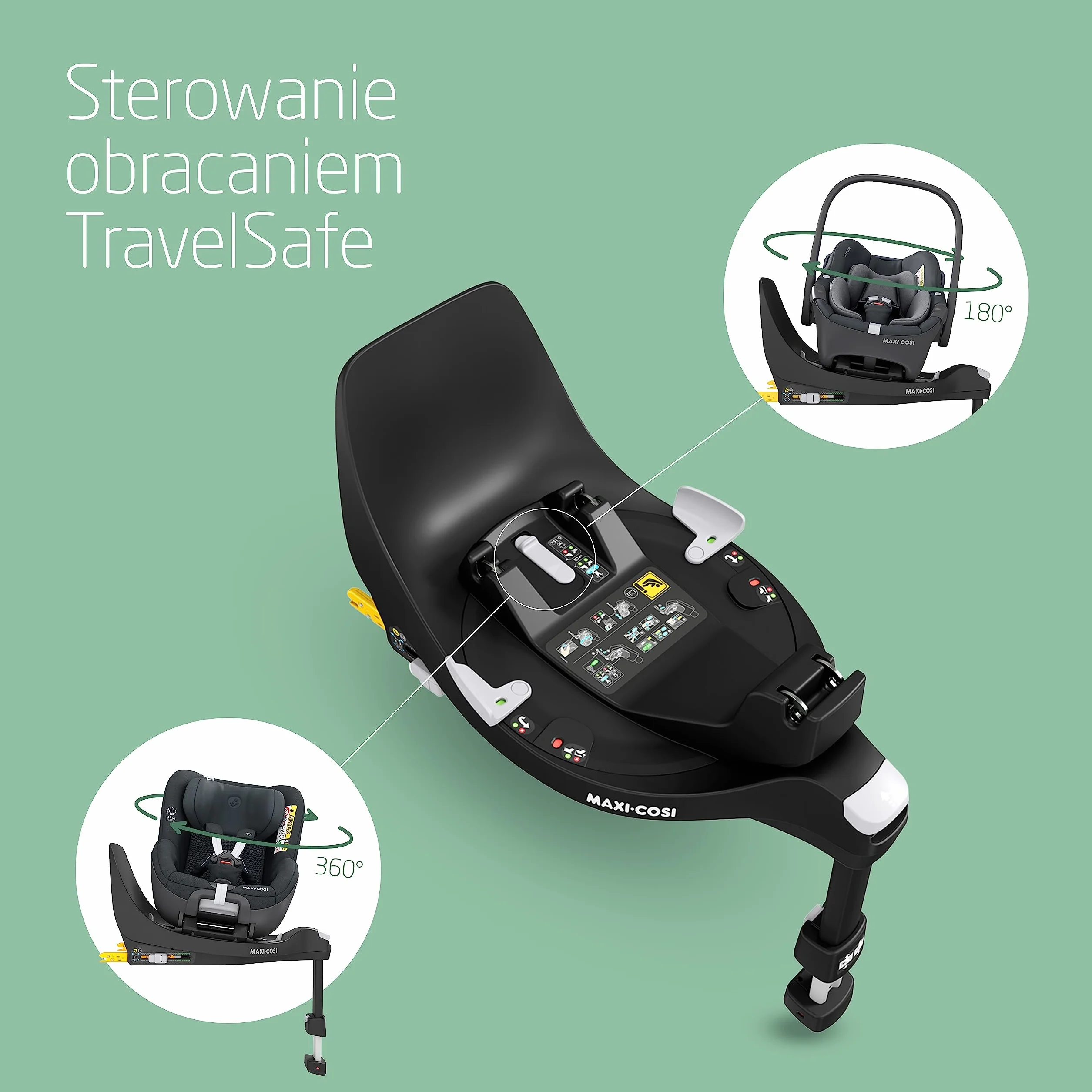 Maxi-Cosi Baza FamilyFix 360 i-Size, Obrotowy Fotelik Samochodowy System, Obrotowa Baza ISOFIX 360, 0–4 lata (40–105 cm), System FlexiSpin, Kontrola obracania TravelSafe, Click & Go, Black