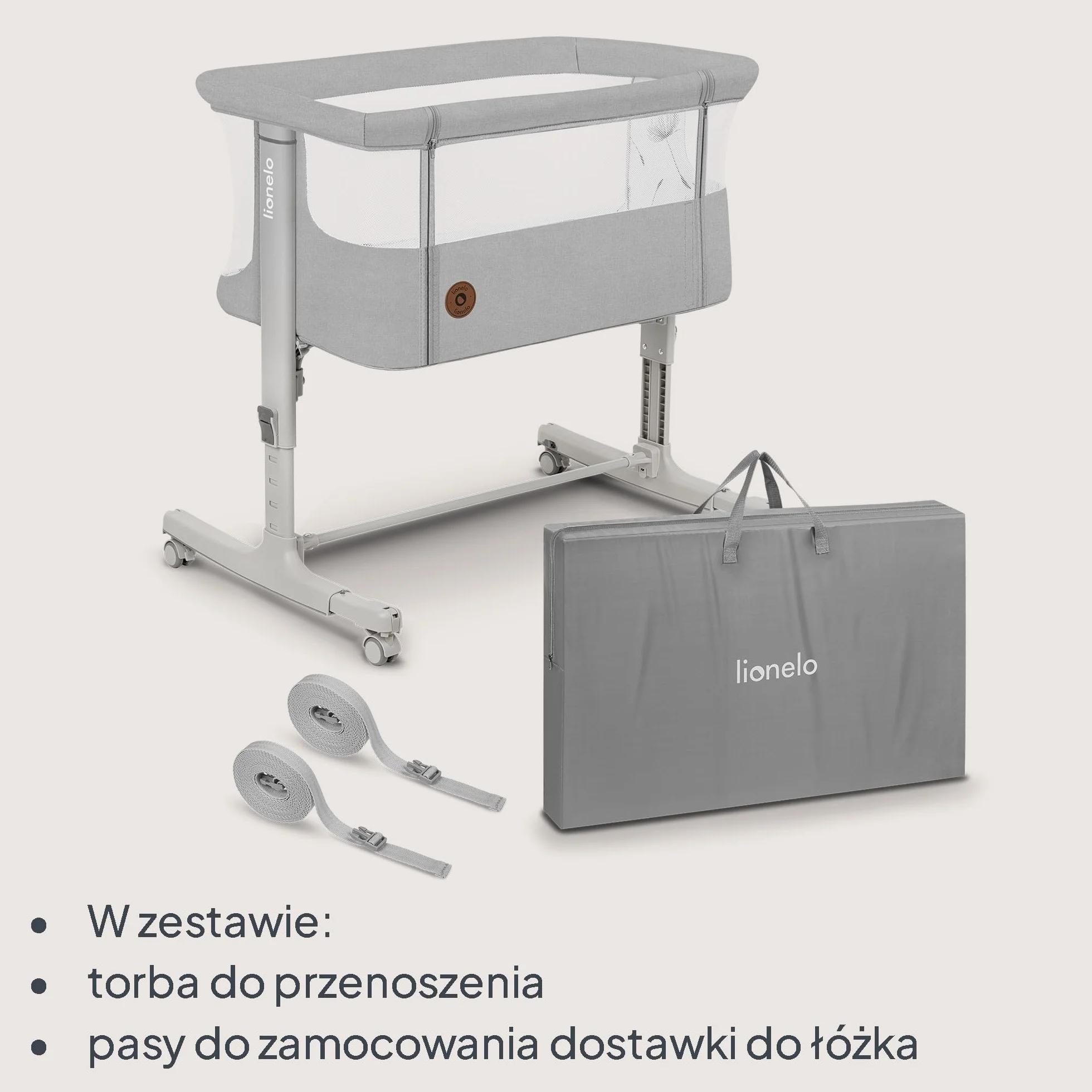 LIONELO Aurora 3 w 1 Łóżeczko Dziecięce do 9 kg, Łóżko Dostawne, Kołyska, Regulacja Wysokości oraz Kąta Nachylenia Materaca, 4 Kółka z Hamulcem Ergonomiczny Materac Torba