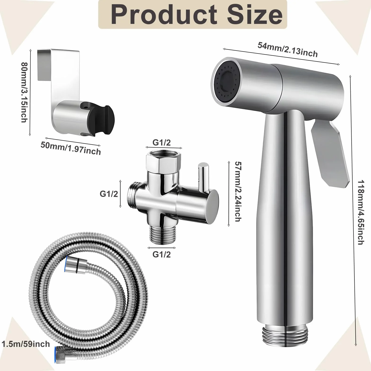 Bidet słuchawka prysznicowa zestaw do higieny osobistej, ręczny opryskiwacz ze stali nierdzewnej z wężem 1,5 m, rozpylacz pieluszek dla niemowląt, regulowany pistolet natryskowy
