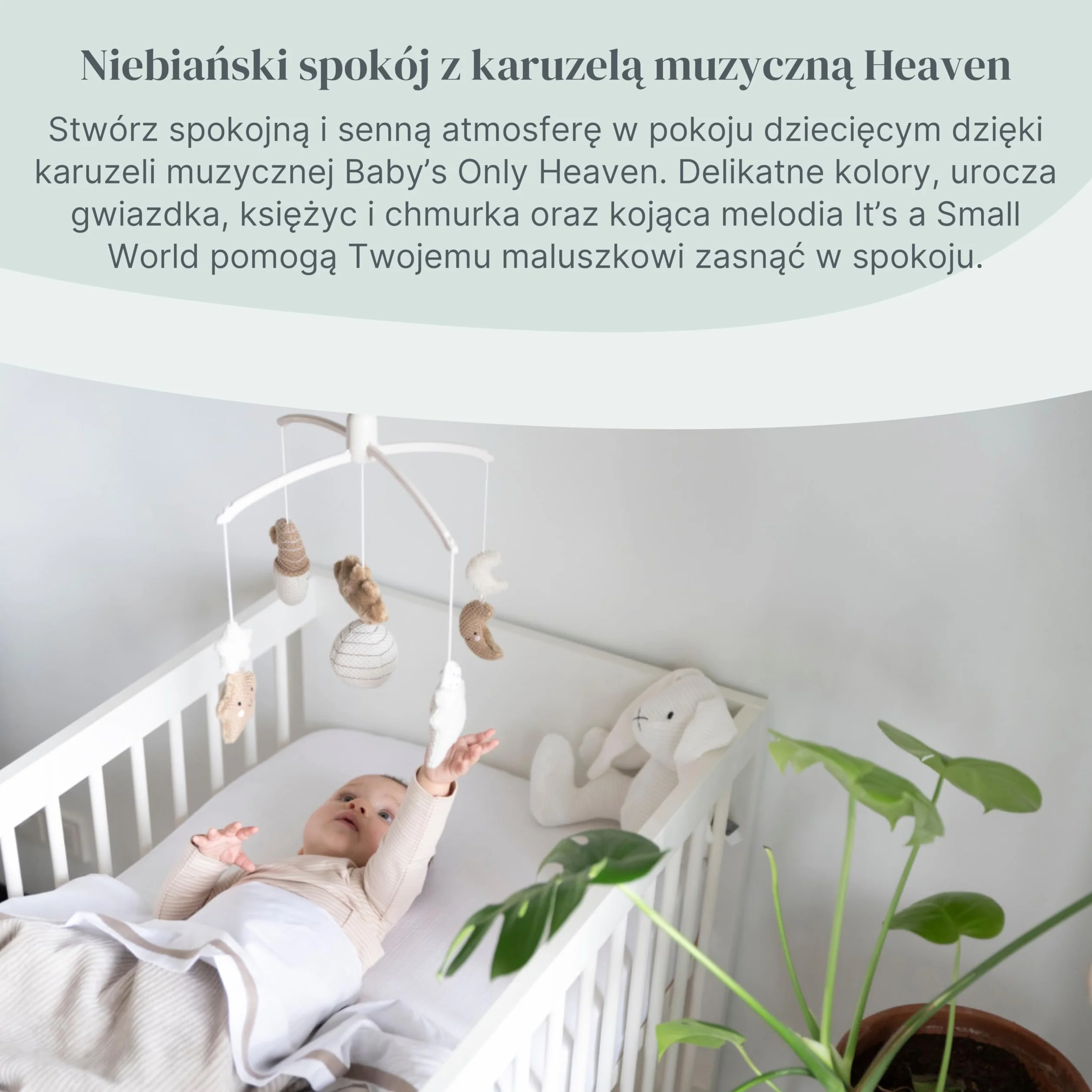Baby's Only - Karuzela muzyczna Heaven dla niemowląt - Z figurkami dzianinowymi - Pozytywka z muzyką - Karuzela dla niemowląt z muzyką - Dla chłopców i dziewczynek - Clay/Warm Linen