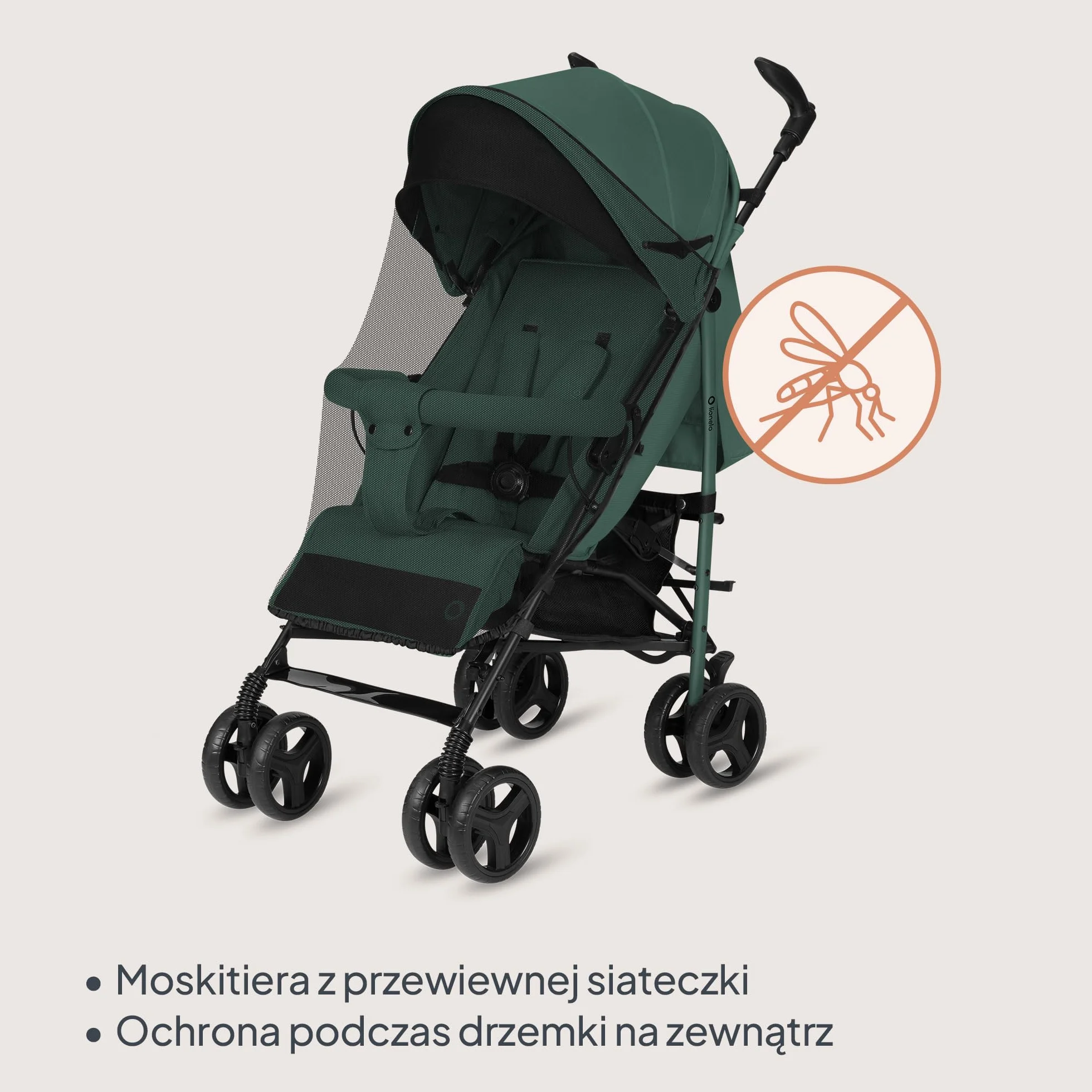 Lionelo Irma Wózek dziecięcy od 6 miesięcy, lekki 7 kg, pozycja leżąca, składany, z systemem składania jedną ręką, koła EVA 6" z amortyzacją i hamulcem, moskitiera, do 15 kg