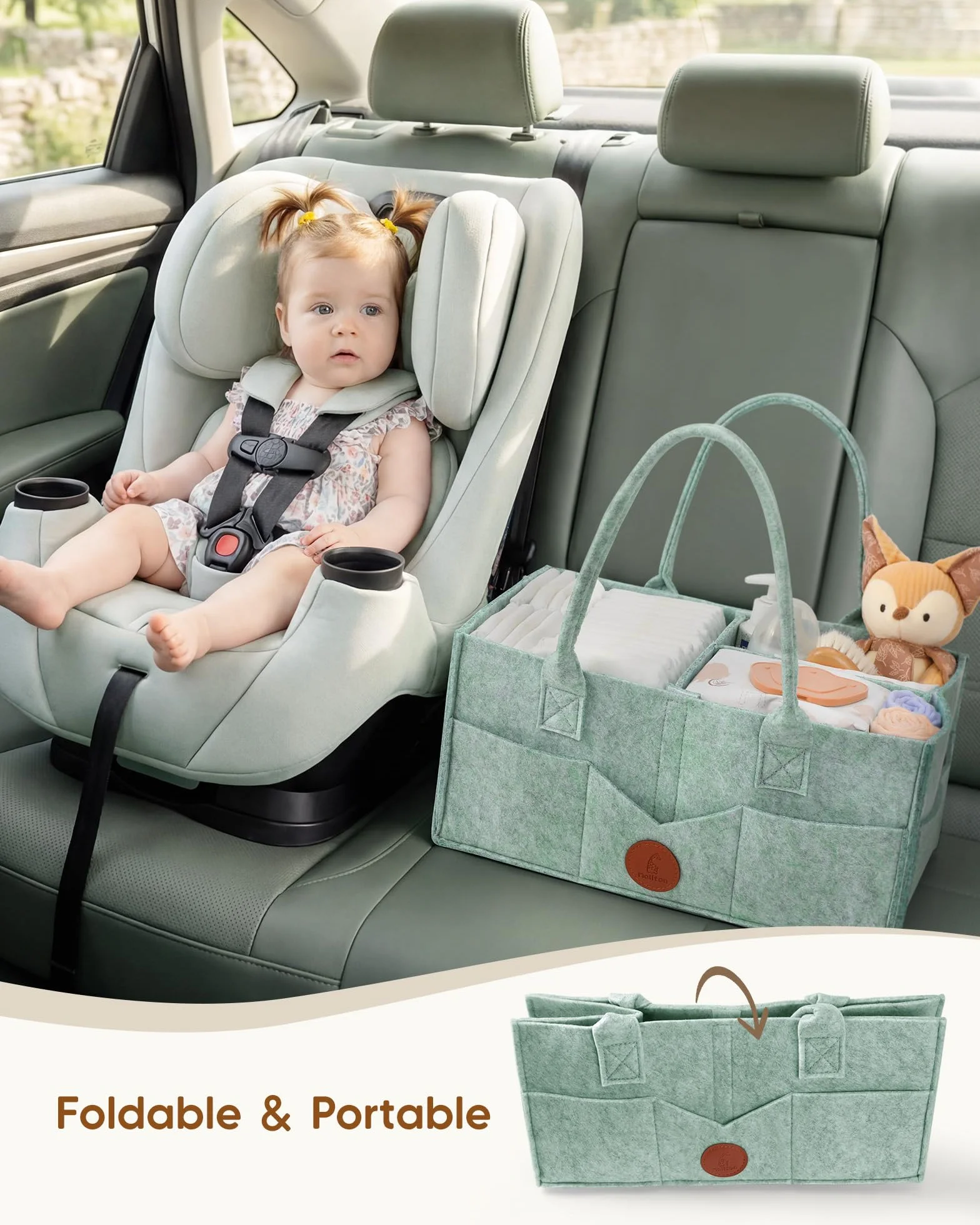 Maliton Organizer na pieluchy dla niemowląt Caddy Newborn Essentials, wytrzymała przenośna torba filcowa, kosz do przechowywania dla niemowląt z wyjmowanymi przegródkami, torba na pieluchy jako baby