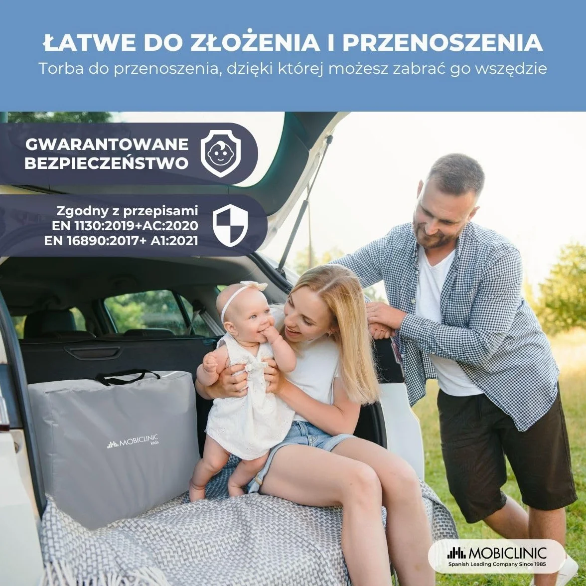 Mobiclinic®, Kołyska do wspólnego snu, Niemowlę, 2 w 1, System Mocowania łóżka, Regulowana na 5 wysokości, Torba transportowa, Zestaw zawiera koł, Oddychająca siatka, Moon