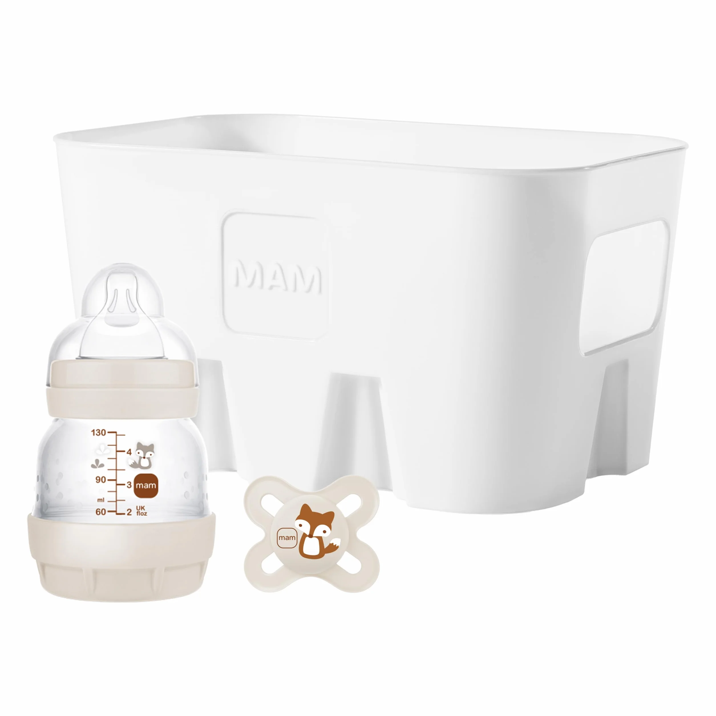 MAM Easy Start Anti-Colic Combi Set XS, pierwsze wyposażenie w butelkę Anti-Colic (130 ml), w zestawie smoczek rozmiar 0, smoczek MAM Start i kosz na butelkę, zestaw upominkowy dla niemowląt, od