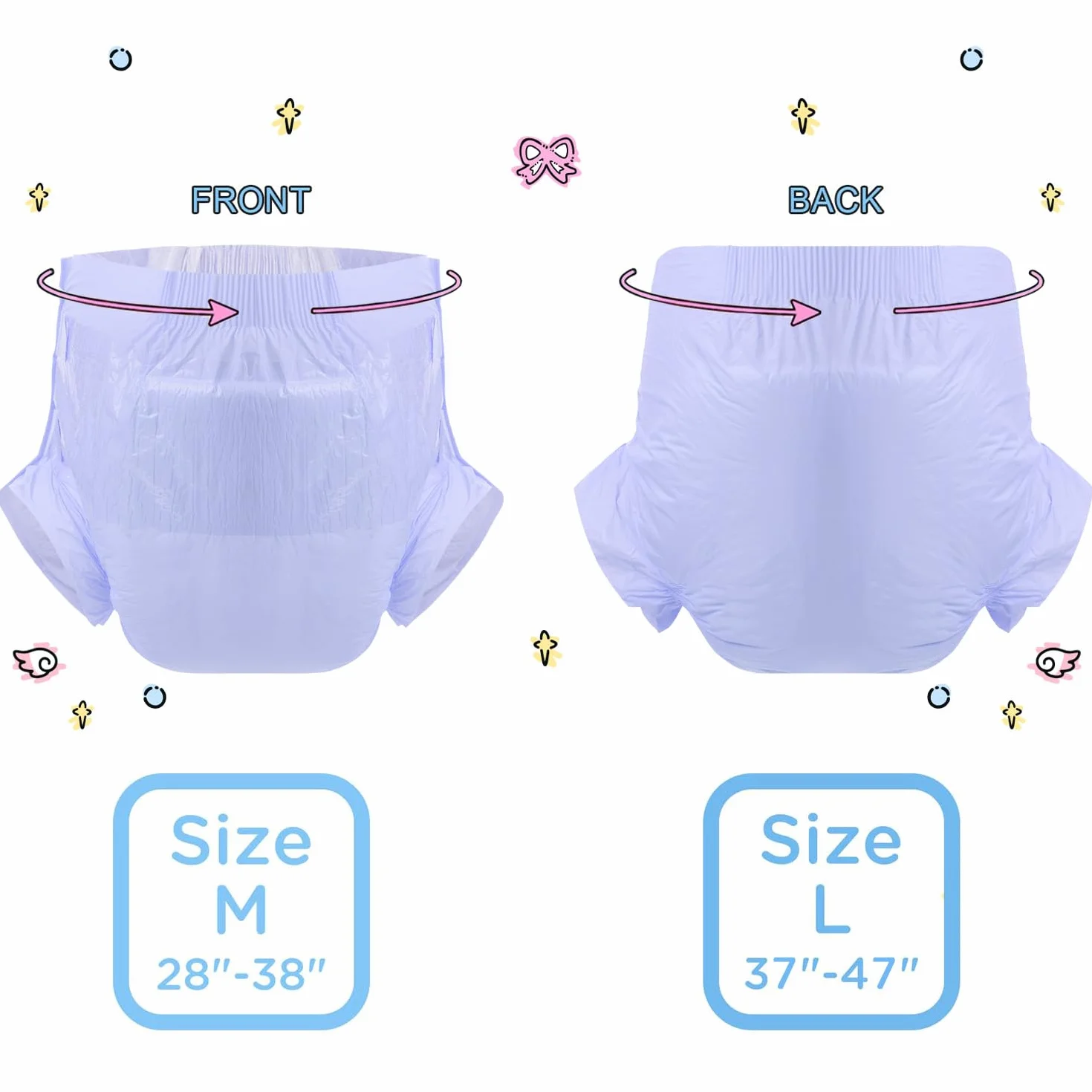 CutiePlusU Pieluchy dla dorosłych, sucha powierzchnia, maksymalna chłonność przez noc, jednorazowe pieluchy na nietrzymanie moczu - fioletowe, 2 sztuki (średnie 71 cm - 96 cm)