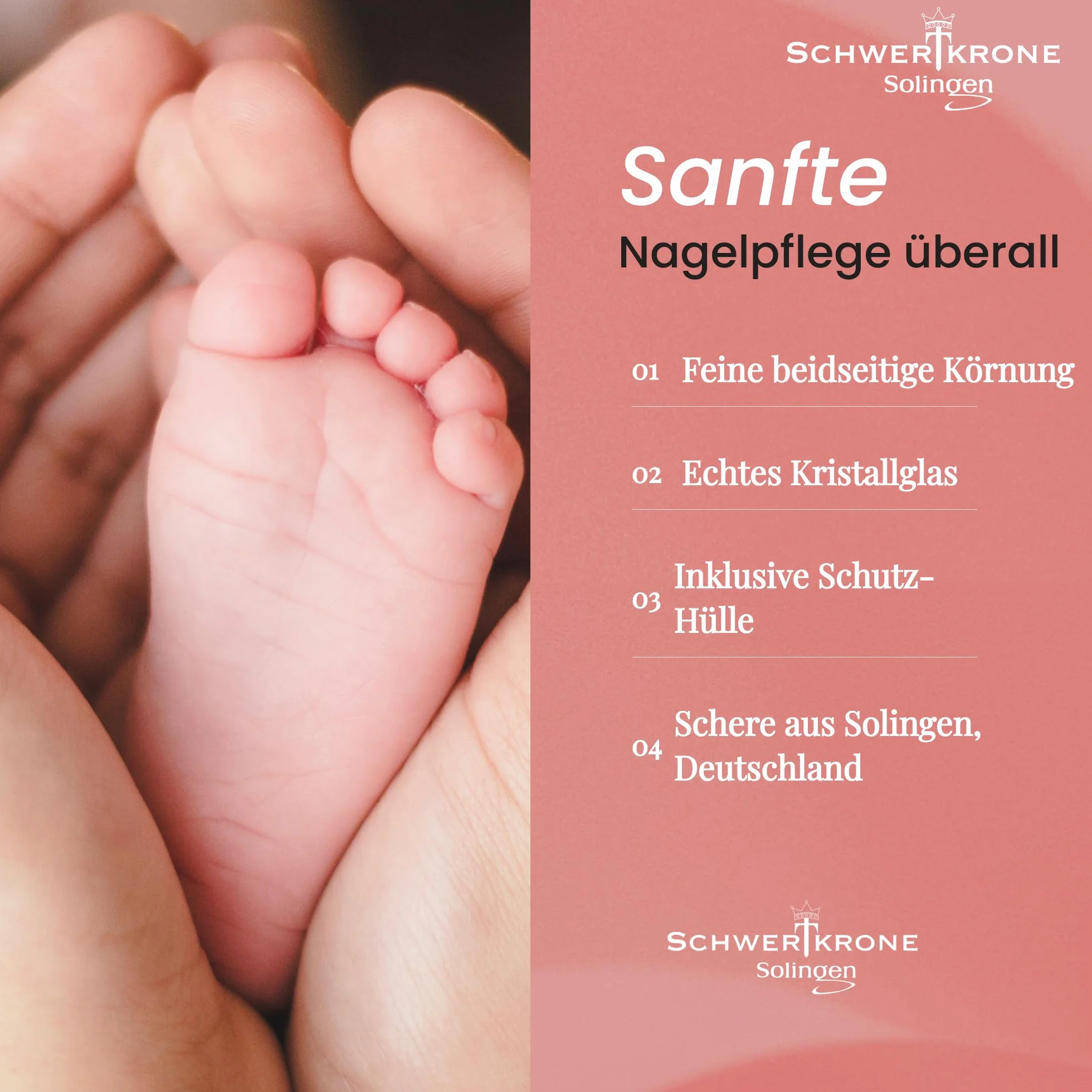 SCHWERTKRONE Solinger zestaw do paznokci dla niemowląt – nożyczki do paznokci dla niemowląt z zaokrągloną końcówką i szklanym pilnikiem do paznokci z czeskiego kryształu – bezpieczne i delikatne dla