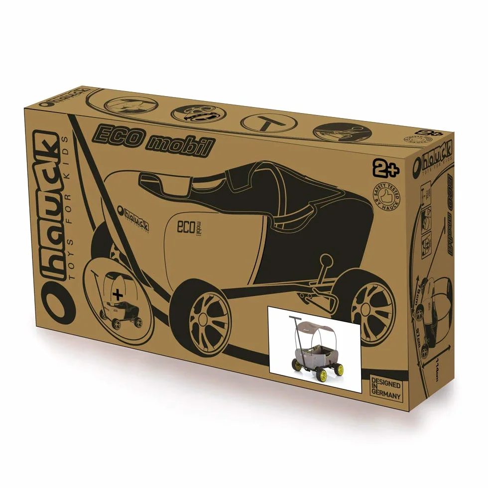 Hauck Wózek Transportowy Eco Mobil, dla Dwojga Dzieci, od 2 Lat, Ładowność do 50 kg, Stabilny, Nieprzechylny, Składany, Hamulec Postojowy, Resorowany, Zdejmowany Dyszel, Zadaszenie, Poduszka