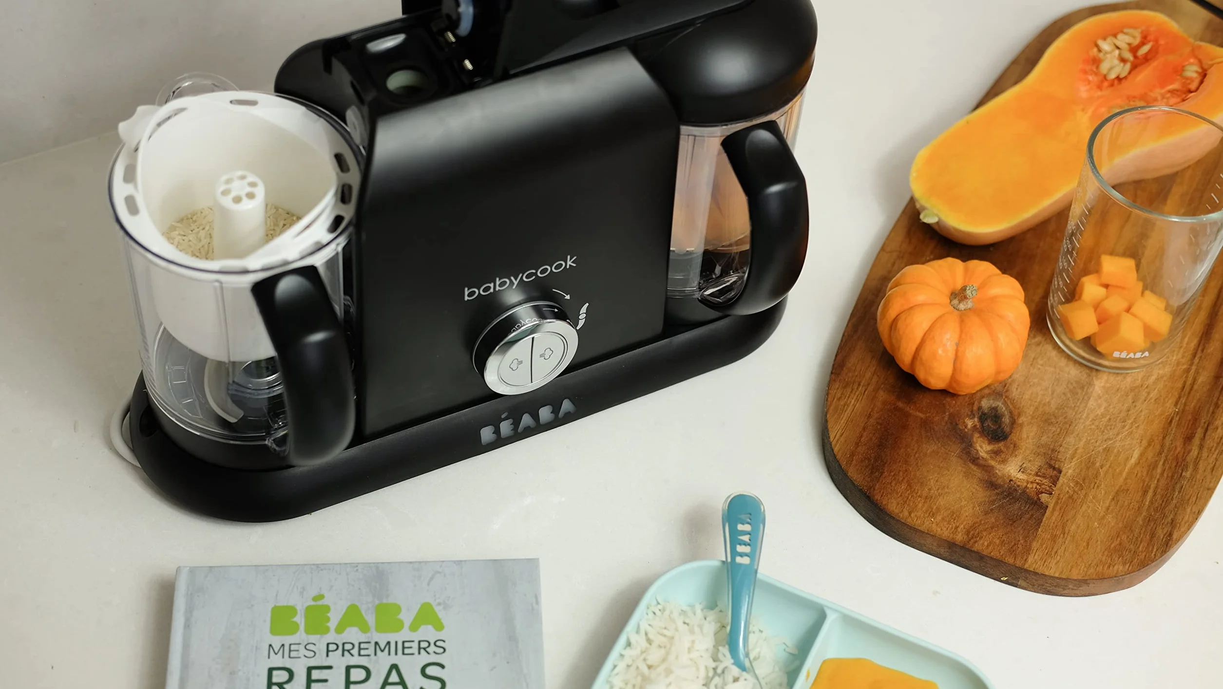 BÉABA - Babycook Duo - 4 w 1 urządzenie do przygotowywania posiłków dla niemowląt - łagodny parowar - szybkie gotowanie na parze w 15 minut - pojemność XXL: 2 x 200 ml - czarny