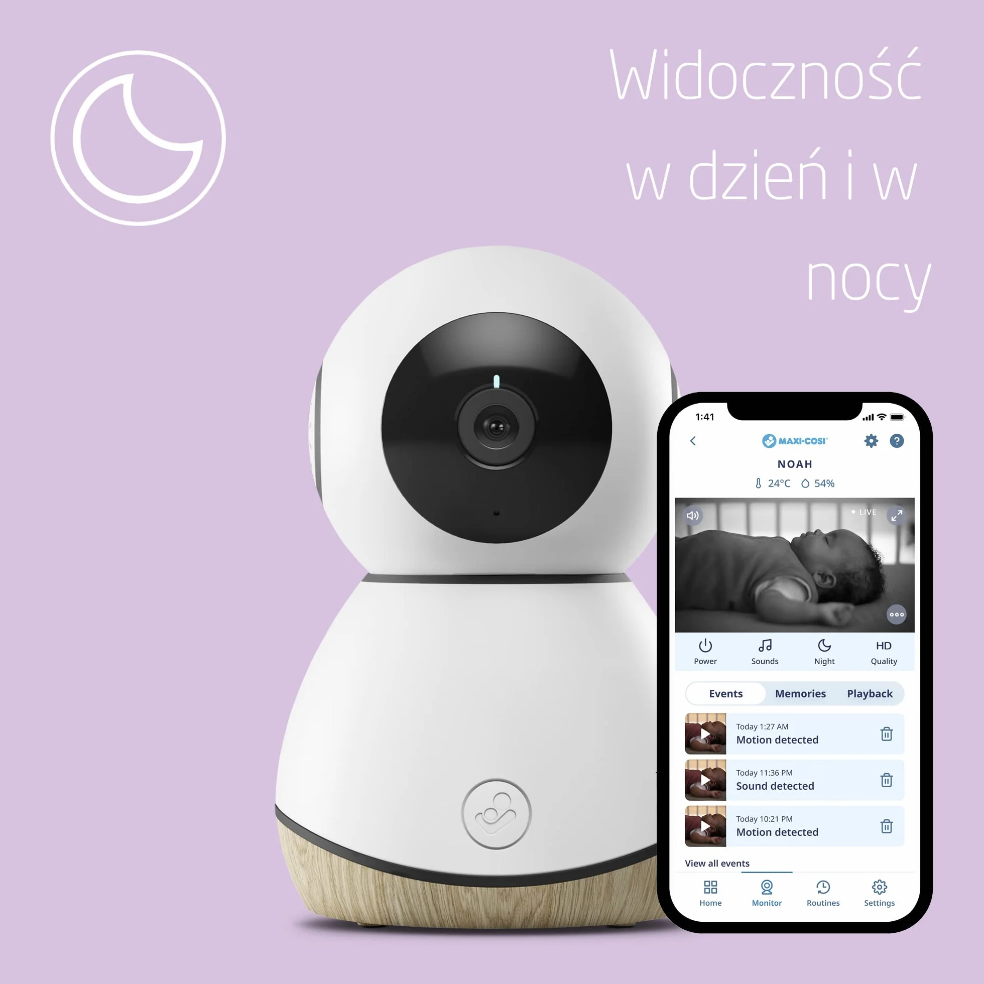 Maxi-Cosi Kamerka See, Elektroniczna niania z kamerą (1080p HD) i dźwiękiem, niania elektroniczna Wi-Fi, Transmisja na żywo, element Maxi-Cosi Connected Home - Kompatybilny z Alexą i Google Assistant