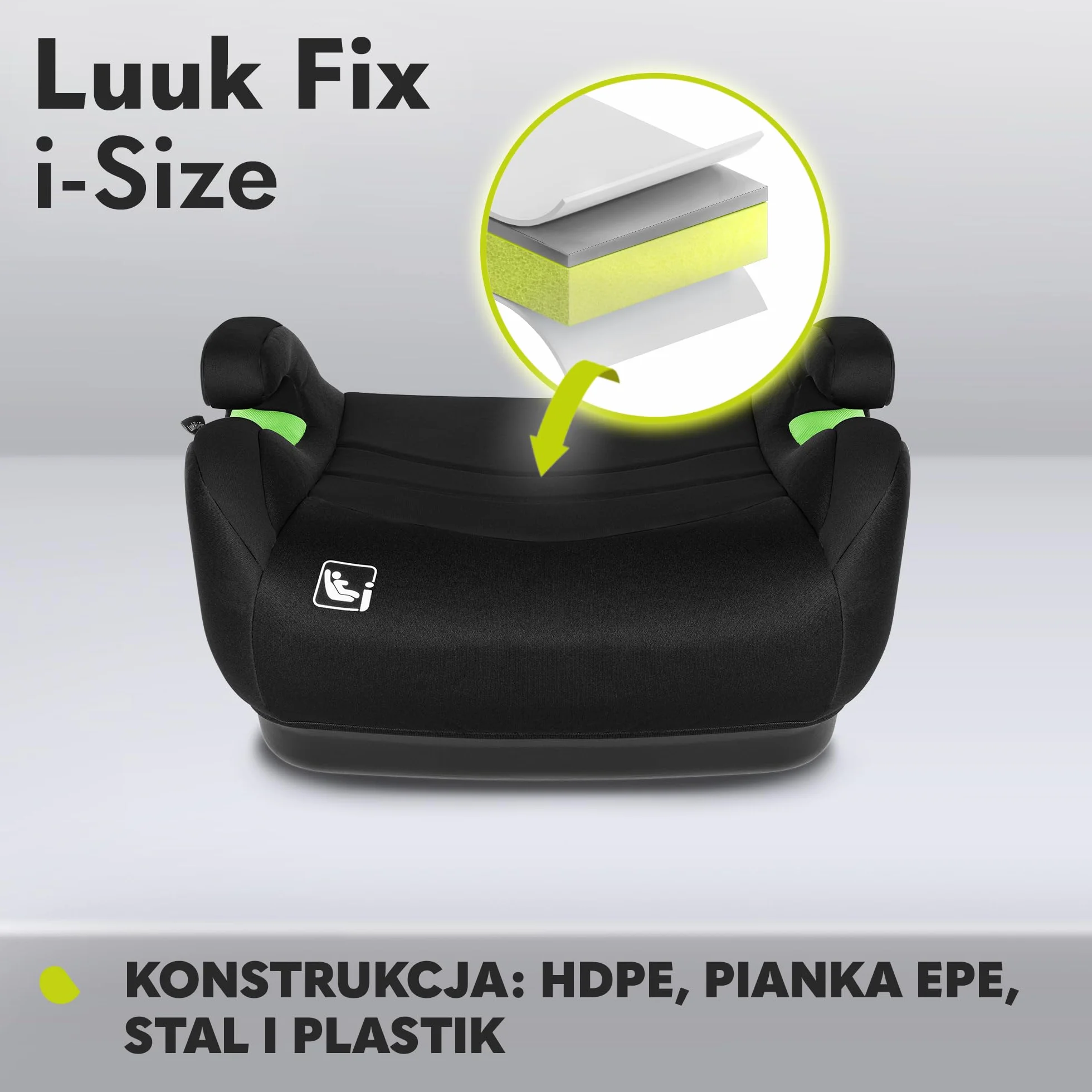 LIONELO LUUK FIX i-Size Podwyższający Fotelik Samochodowy dla Dzieci z ISOFIX, od 22 do 36 kg 125 – 150 cm, Grupa 2 i 3,Wygodne Siedzisko i Podłokietniki, Zdejmowany Pokrowiec