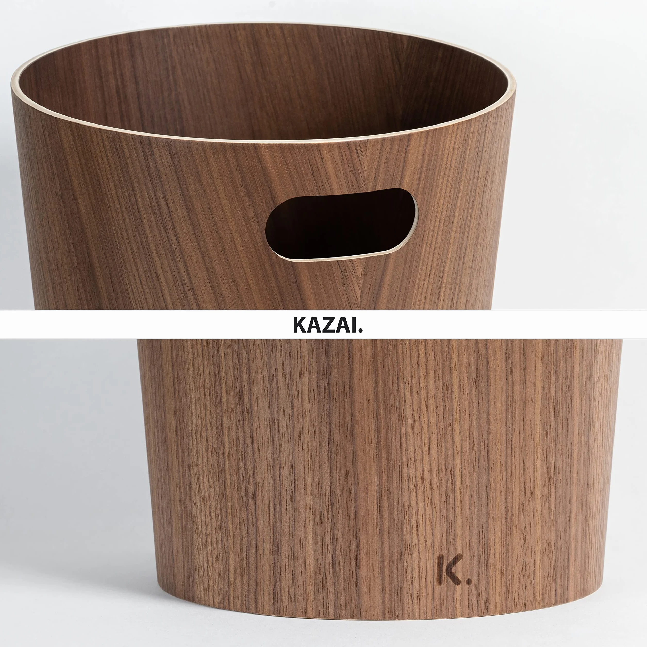 KAZAI. Prawdziwa Drewniana Kosz na Śmieci "Börje" | Nowoczesny Kosz na Papier do Biura, Pokoju Dziecięcego, Sypialni i Nie Tylko | 9 Litrów | Orzech włoski