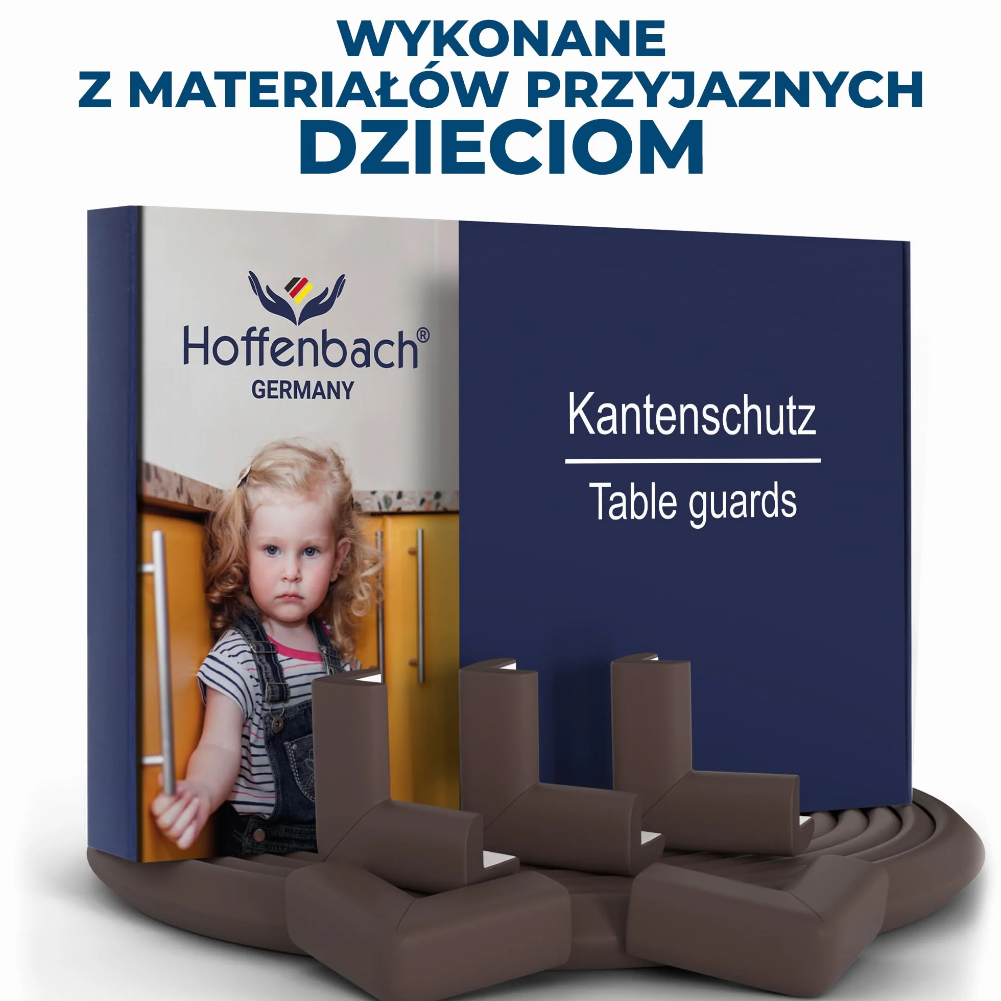 Hoffenbach Piankowe Osłony na Narożniki dla Niemowląt – 6,2 m Ochraniacz na Krawędzie Stołu & 12x Samoprzylepne Osłony na Narożniki – Zabezpieczenie dla Dzieci, Stołów i Parapetów – Czekoladowobrązowy