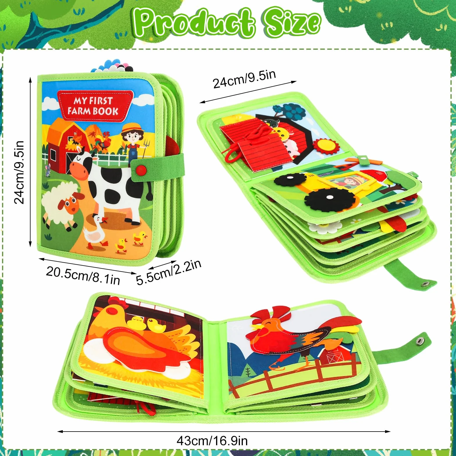 Książka Montessori 1 rok, 23 w 1 Busy Board, Busy Book Farm Theme, Filcowa książka sensoryczna, idealna na rodzinne podróże, przyjęcia urodzinowe
