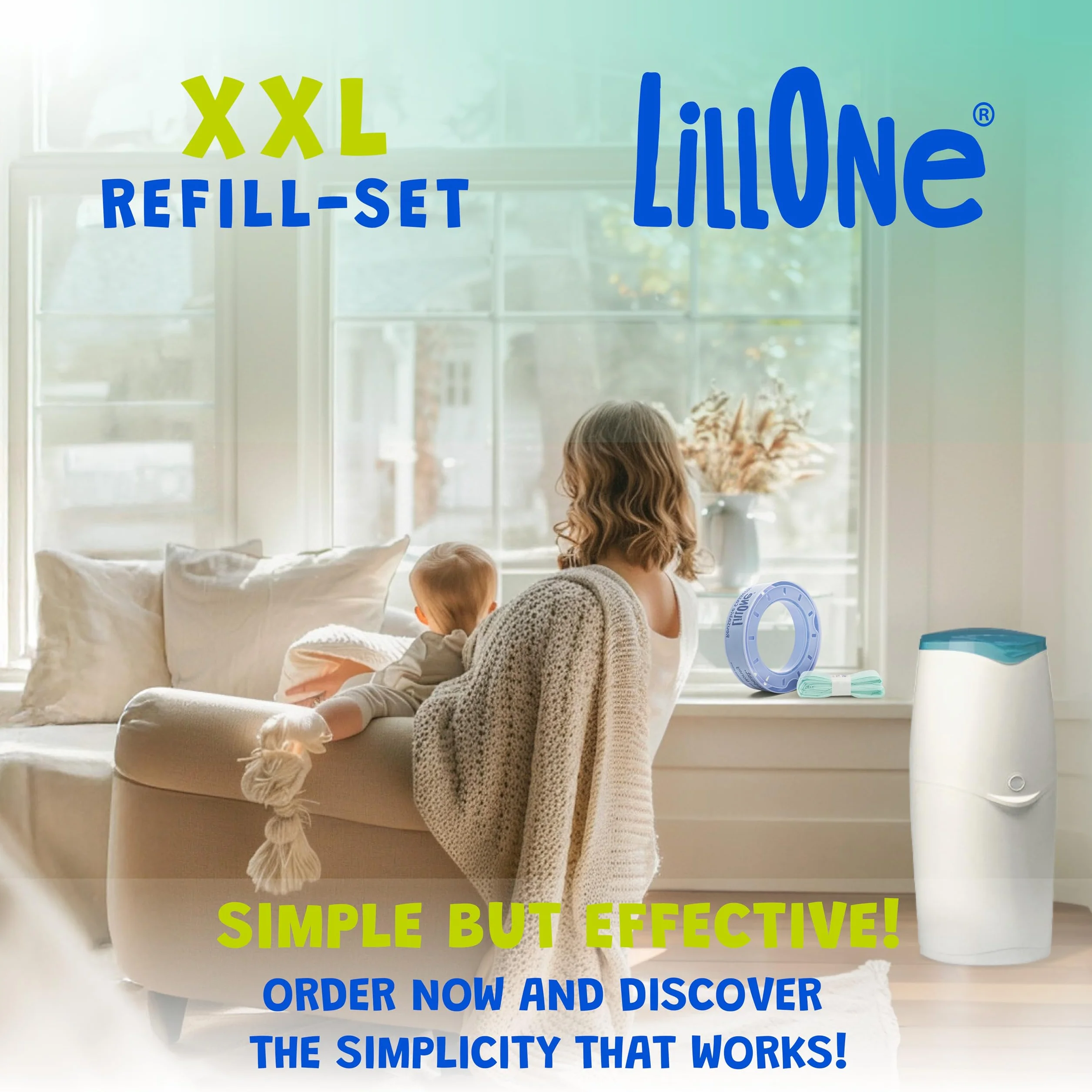 LillOne XXL-SET 10 wkładów powyżej 10 metrów + 1 kaseta wielokrotnego użytku - kompatybilna z pojemnikami na pieluchy Angelcare, Munchkin - Extra Long High Density