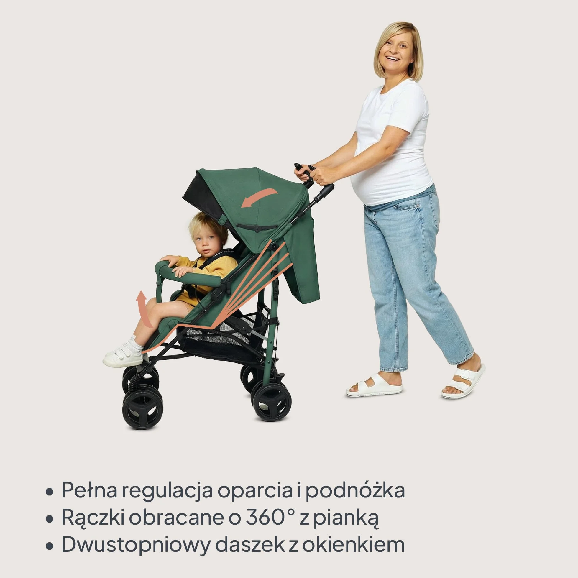Lionelo Irma Wózek dziecięcy od 6 miesięcy, lekki 7 kg, pozycja leżąca, składany, z systemem składania jedną ręką, koła EVA 6" z amortyzacją i hamulcem, moskitiera, do 15 kg